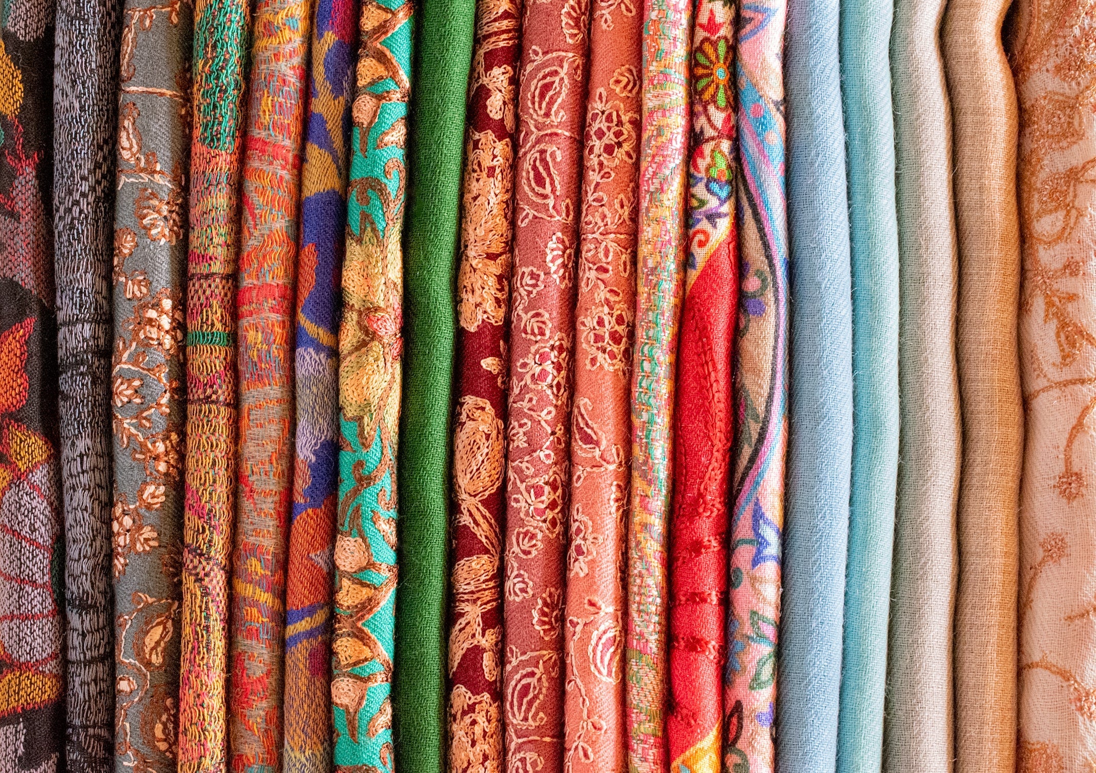 colorful pashmina wool and silk scarves and shawls