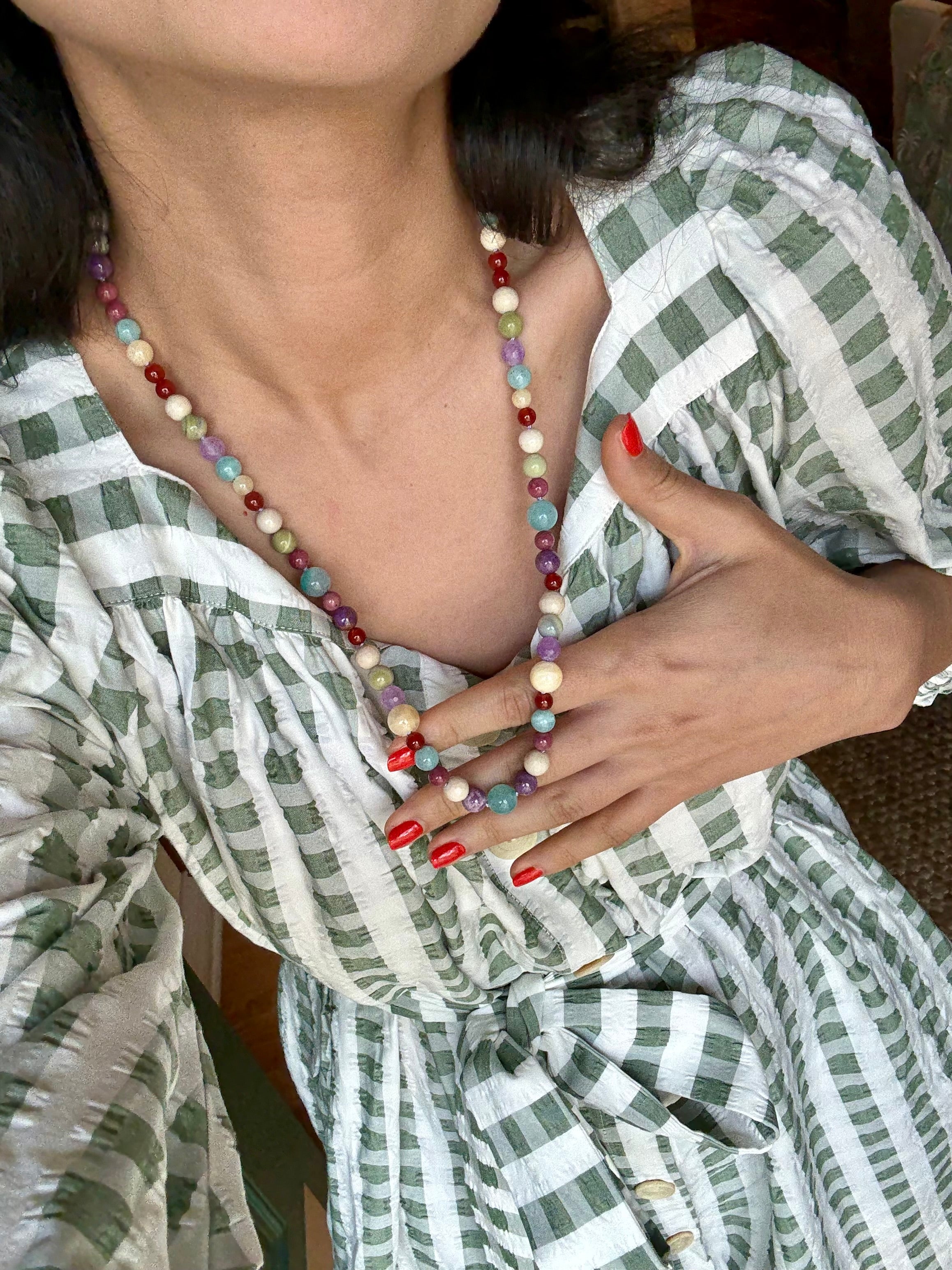 Ambrosia Necklace in Amazonite, Carnelian, and Jade