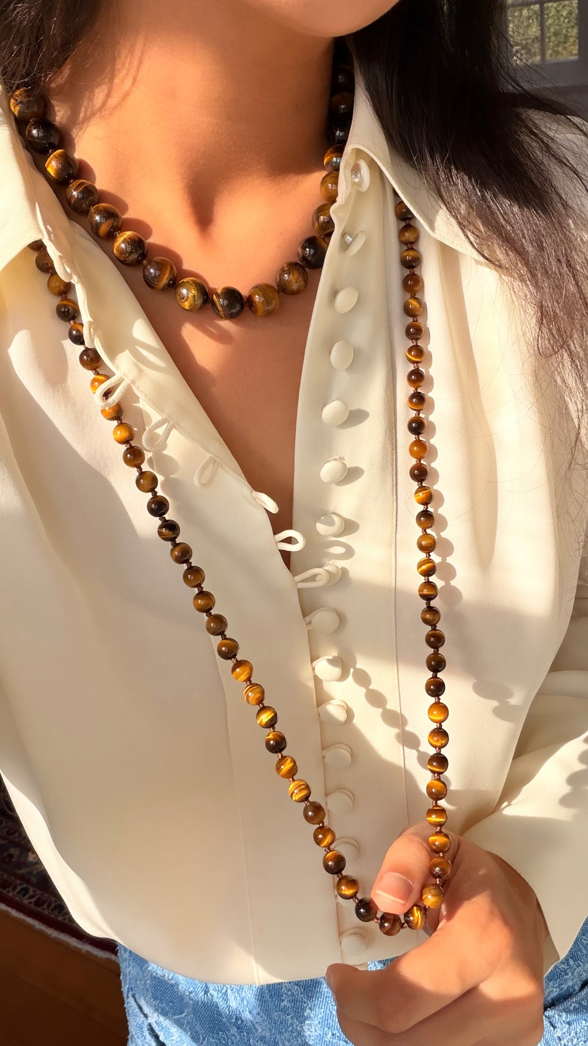 Cyra Long Necklace in Tigers Eye