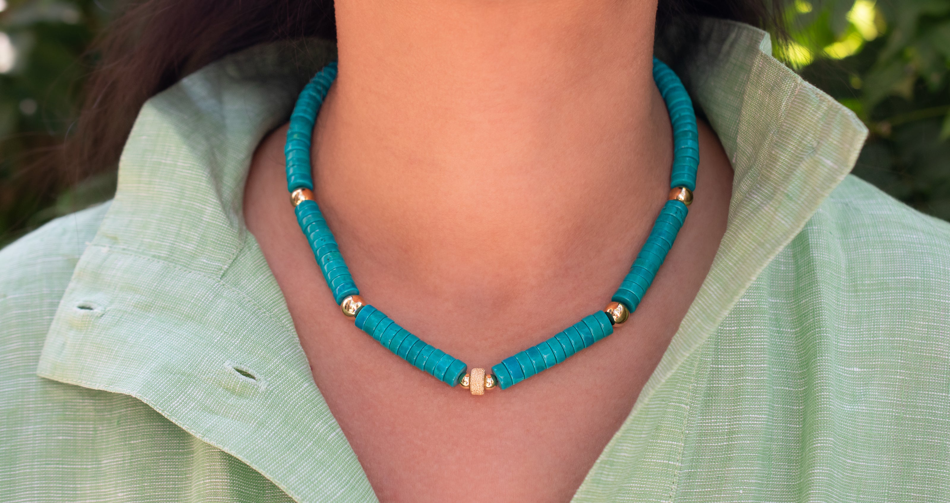 Aziza Necklace | Turquoise Heishi and Gold