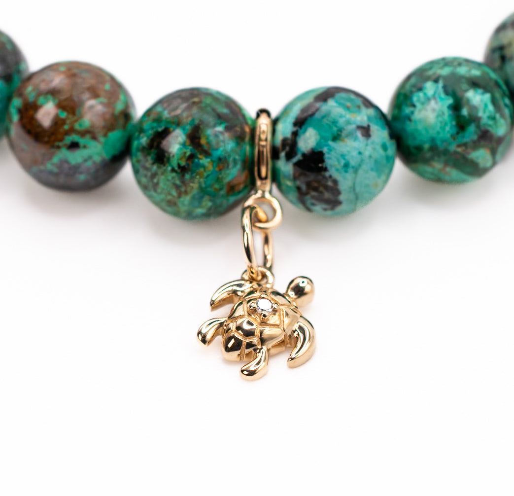 14K Gold and Diamond Turtle on Chrysocolla