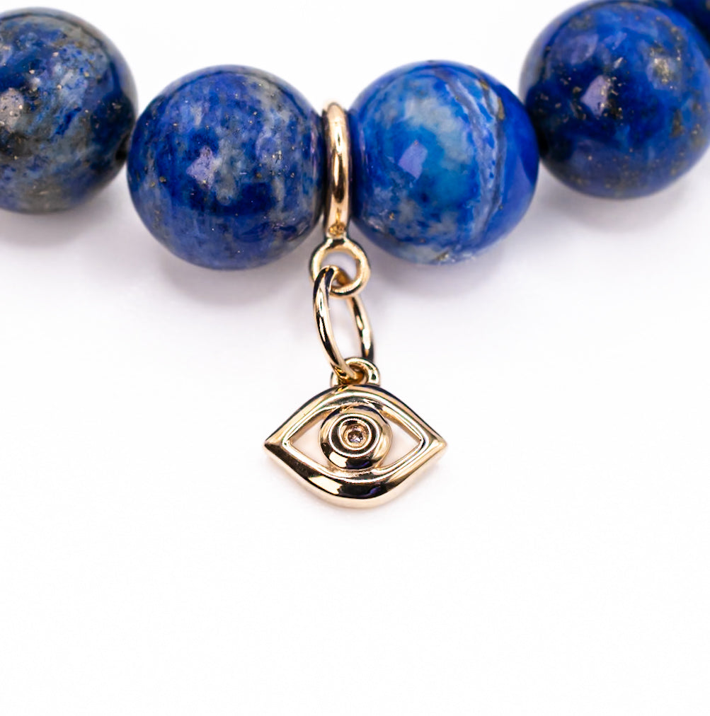 14K Gold and Diamond Evil Eye on Lapis Lazuli