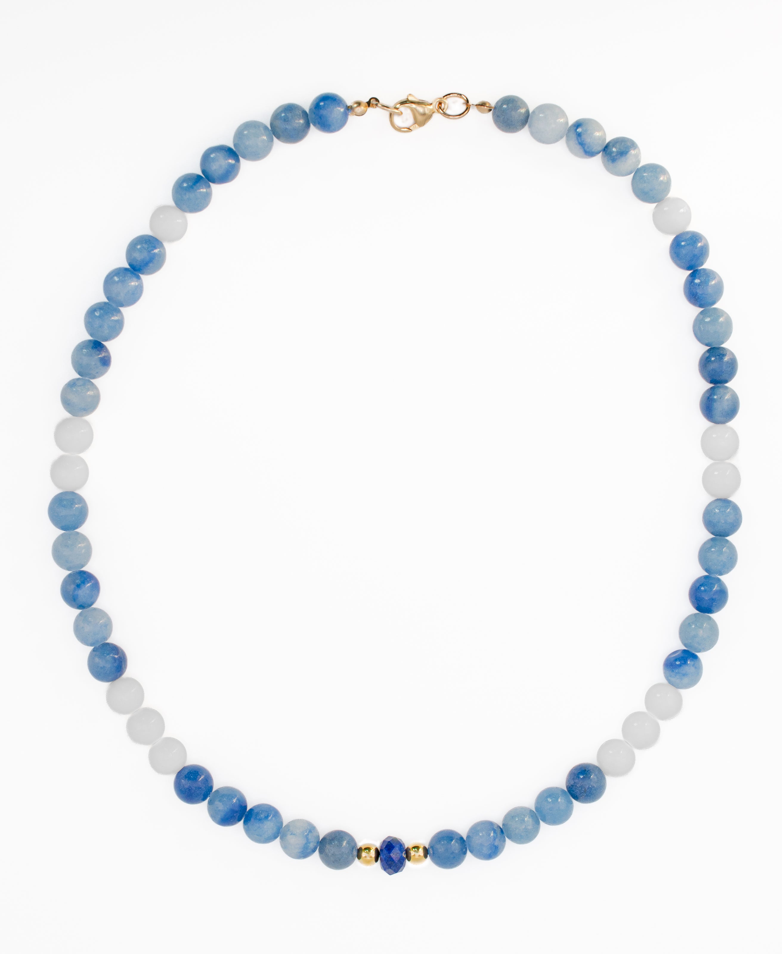 Zanzibar Necklace | Blue Aventurine and Tridacna Shell with Gold and Lapis