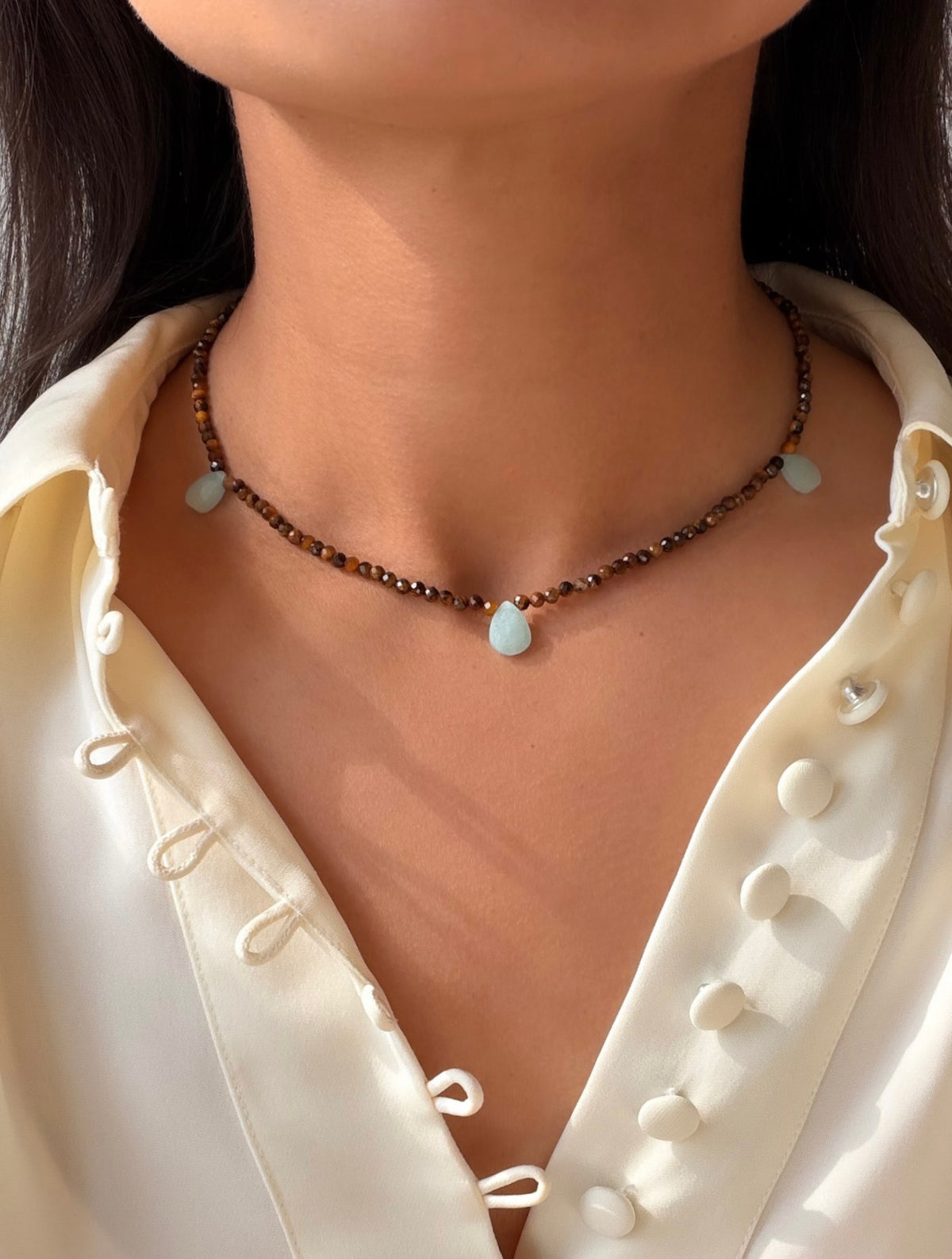 Monty Necklace in Tigers Eye and Amazonite