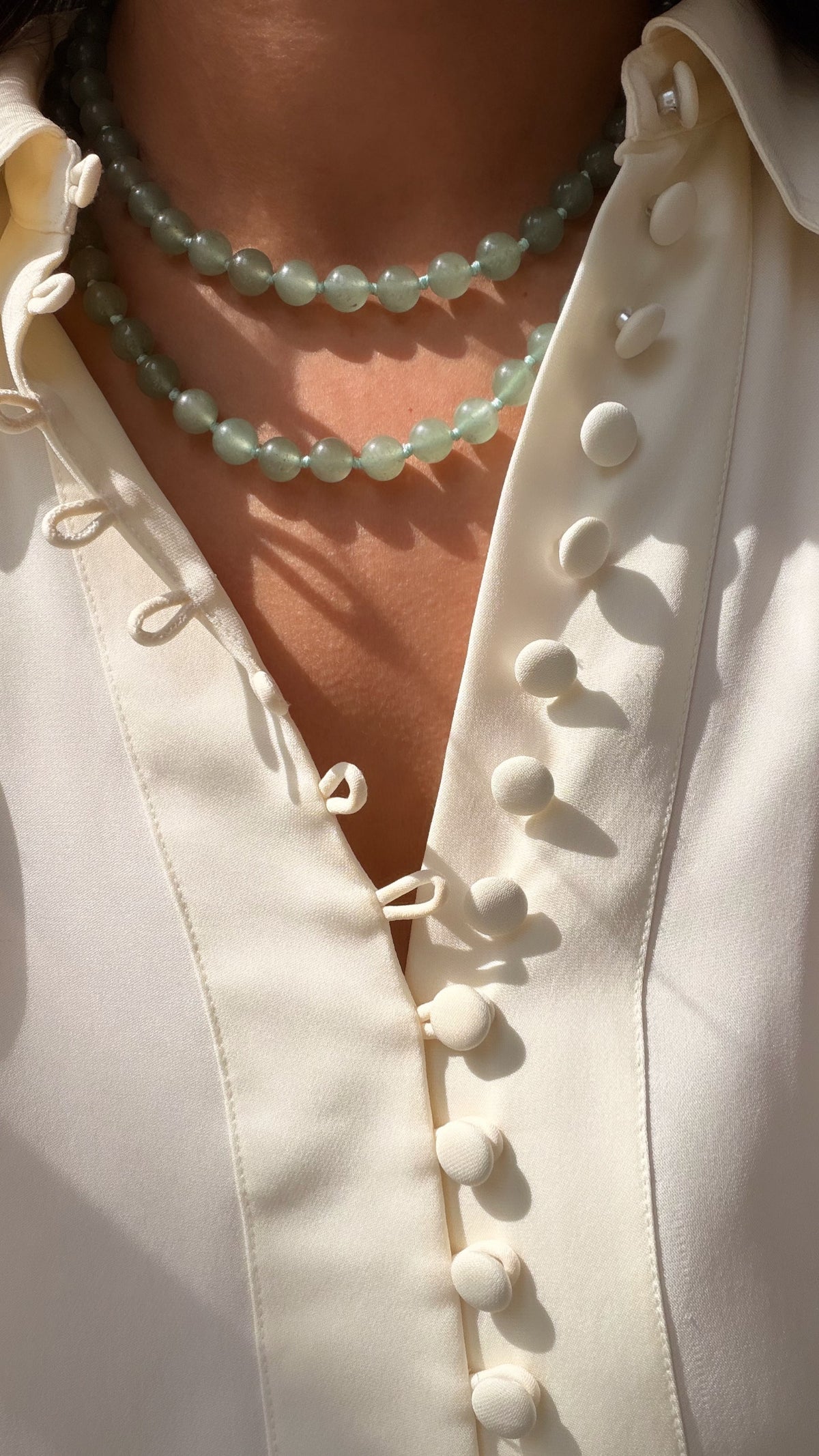 Cyra Long Necklace in Green Aventurine