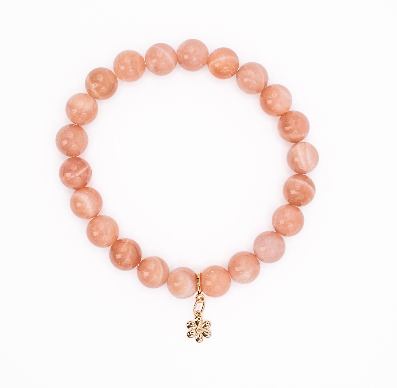 14K Gold and Diamond Daisy on Peach Moonstone