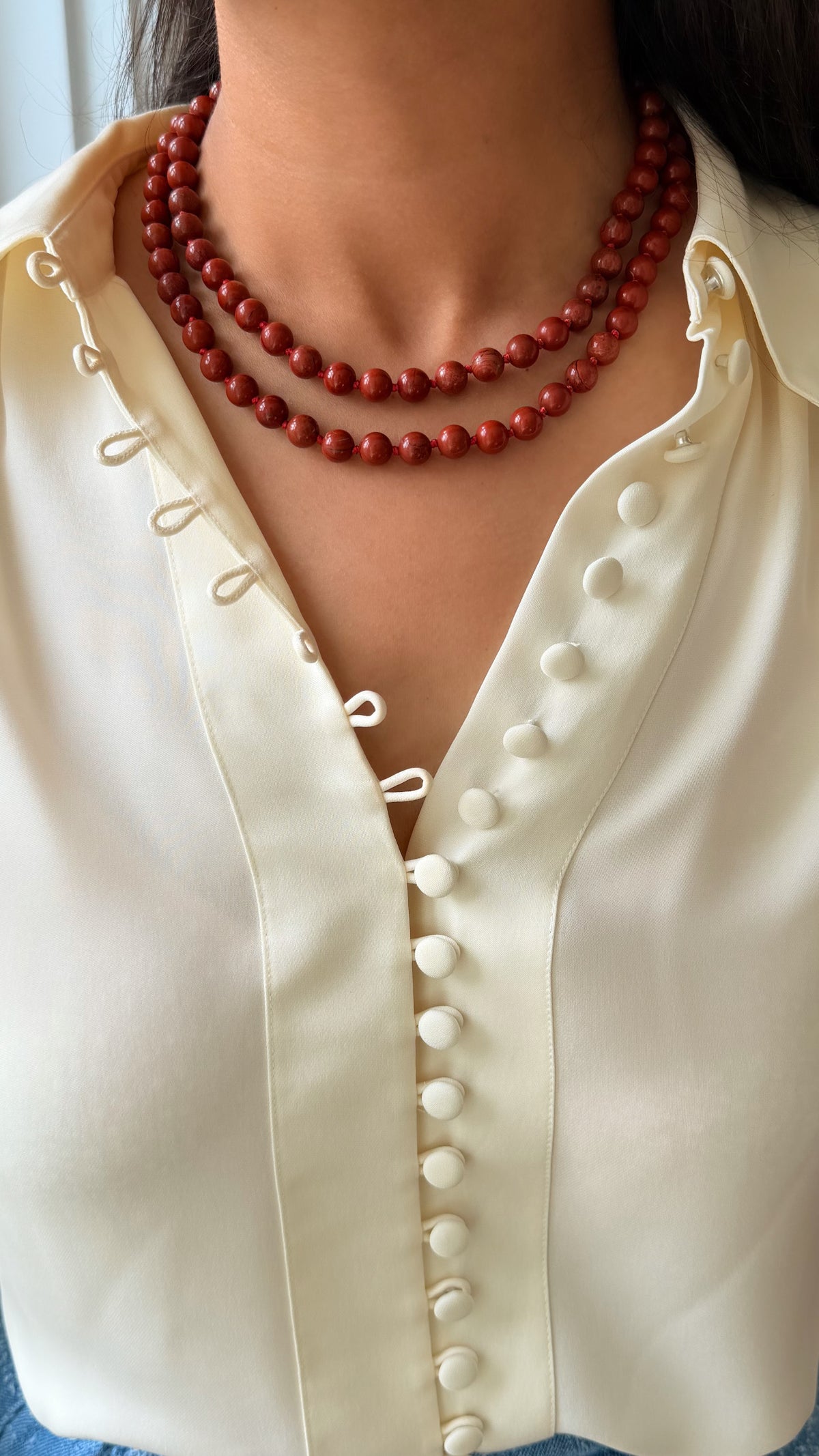 Cyra Long Necklace in Red Jasper