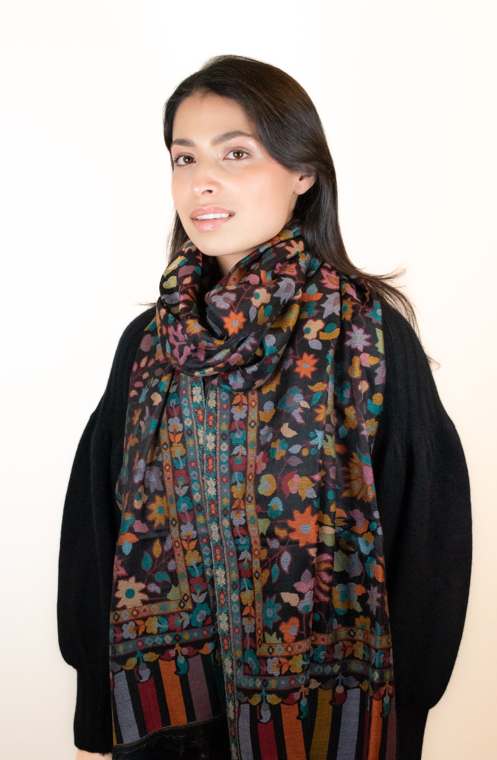 Regal Black Pashmina Kani Scarf