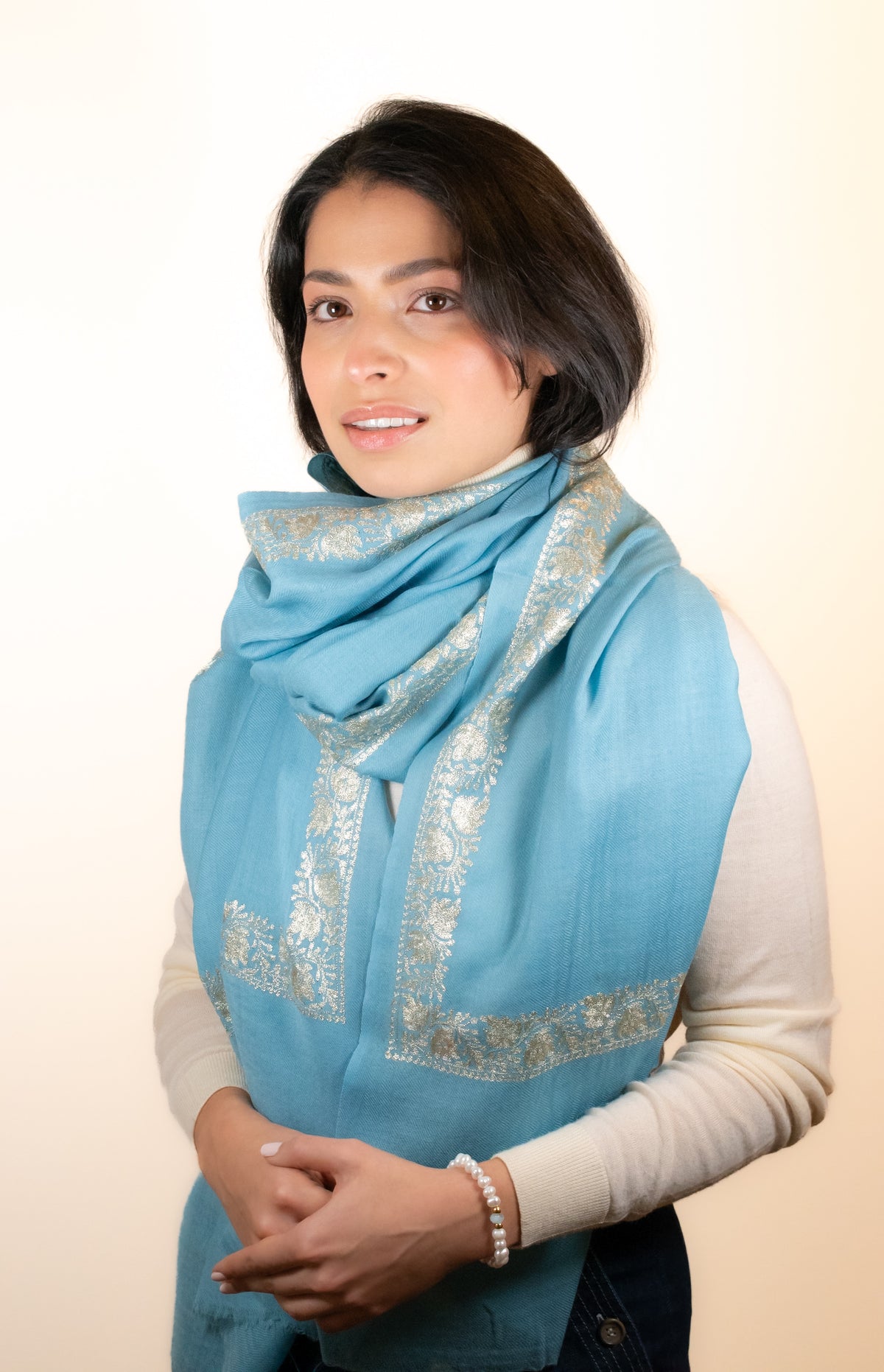 Sky Blue Shimmer Border Scarf