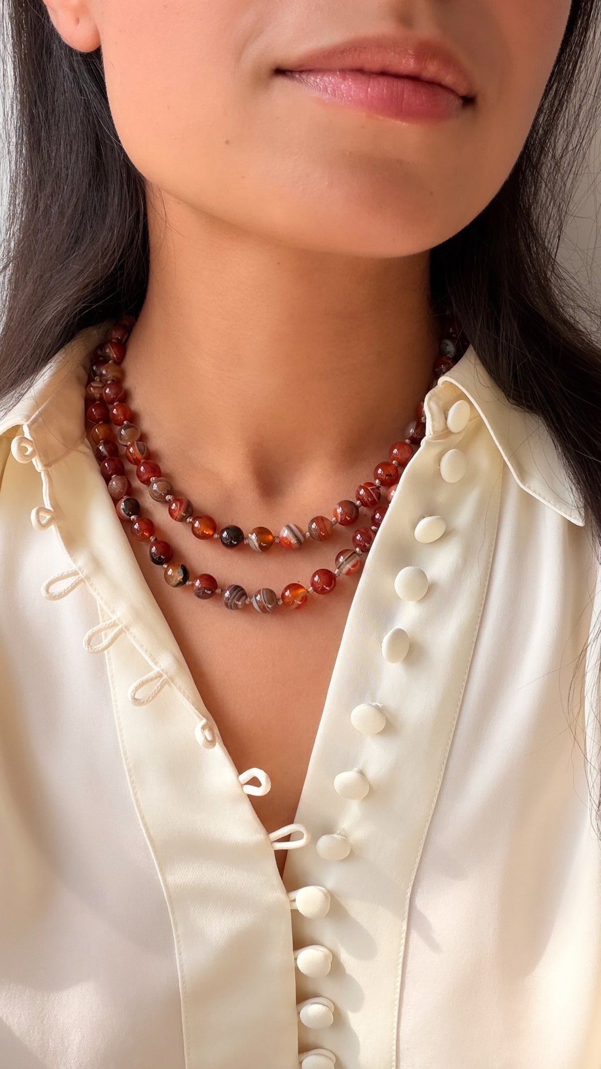 Cyra Long Necklace in Striped Chalcedony