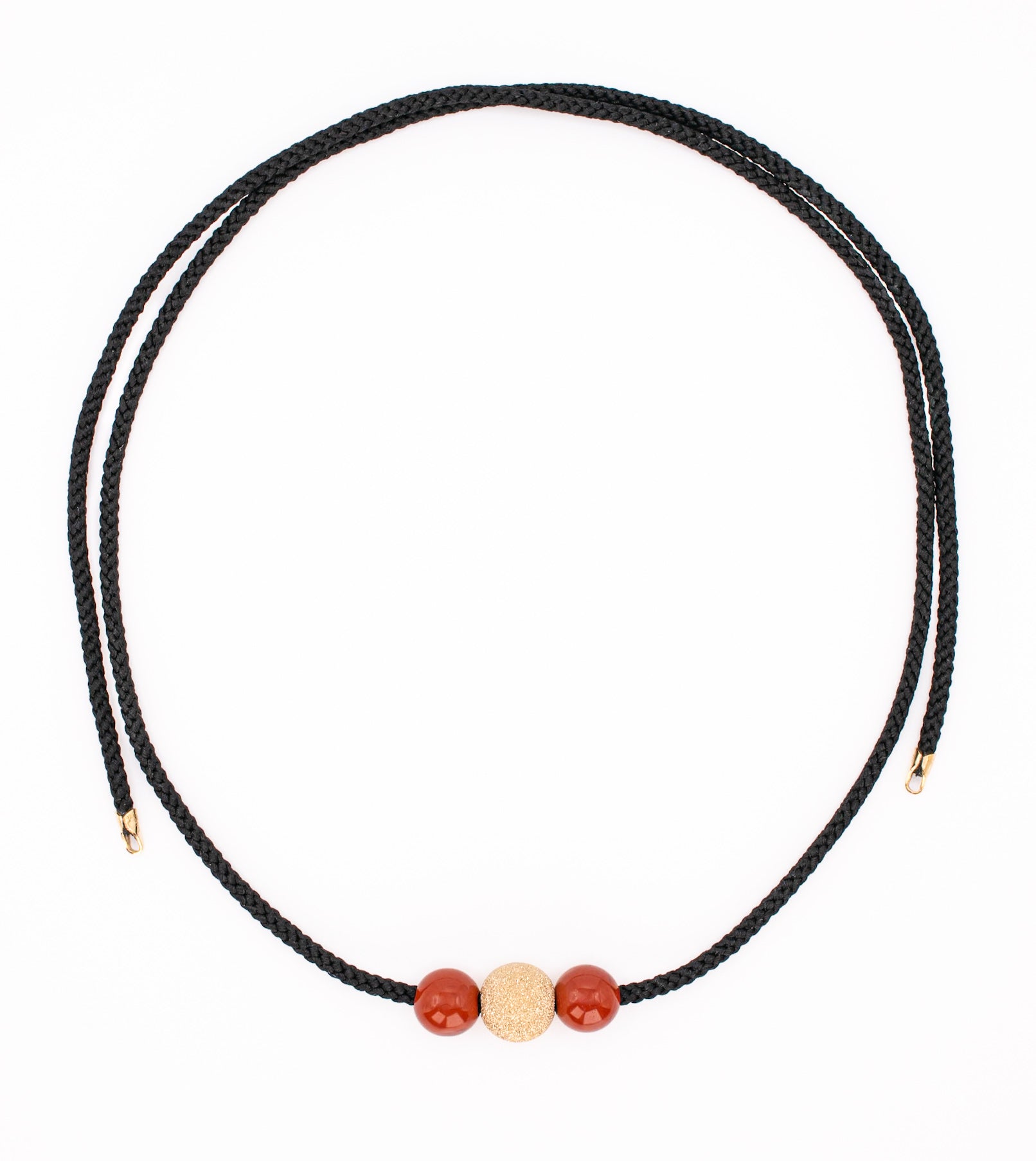 Gold Stardust and Red Jasper on Self Tie Black Kumi Cord