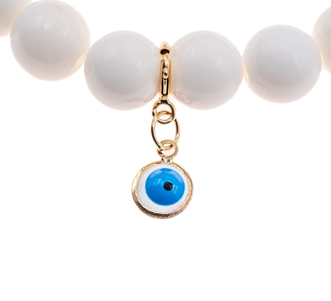 14K Gold and Enamel Evil Eye on White Shell