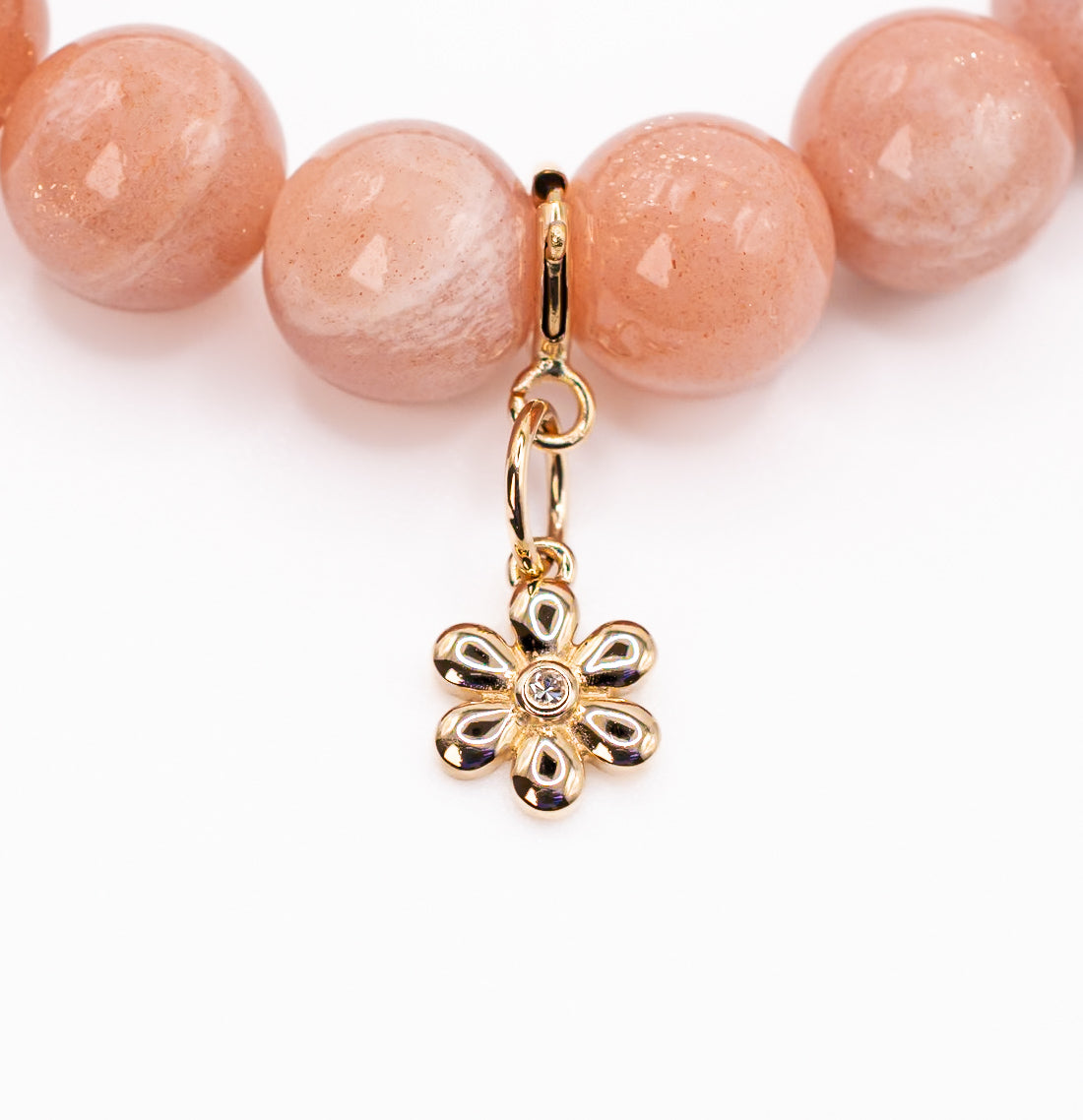 14K Gold and Diamond Daisy on Peach Moonstone