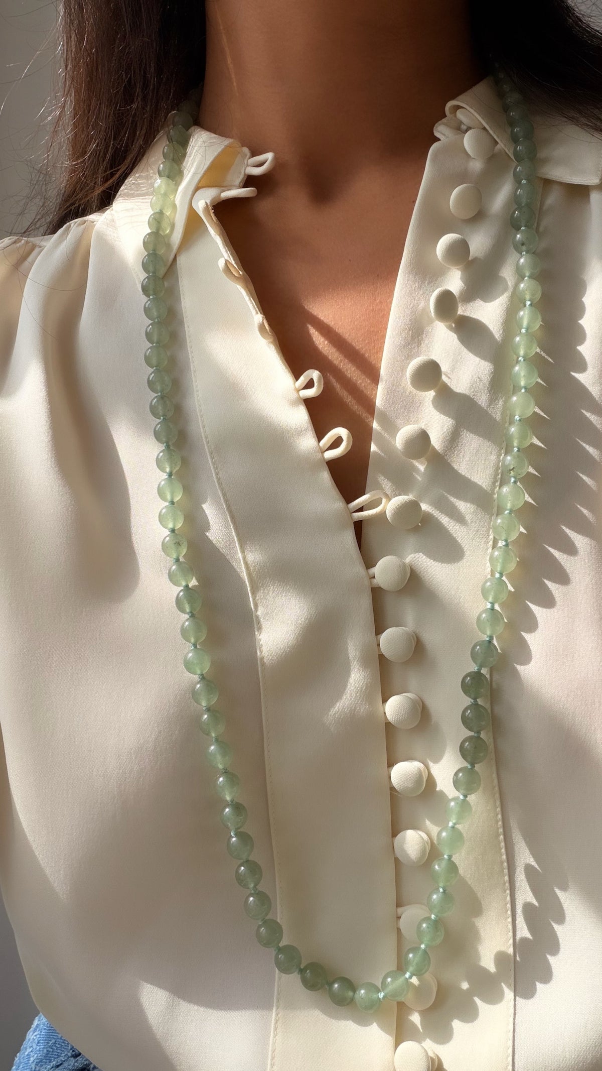 Cyra Long Necklace in Green Aventurine