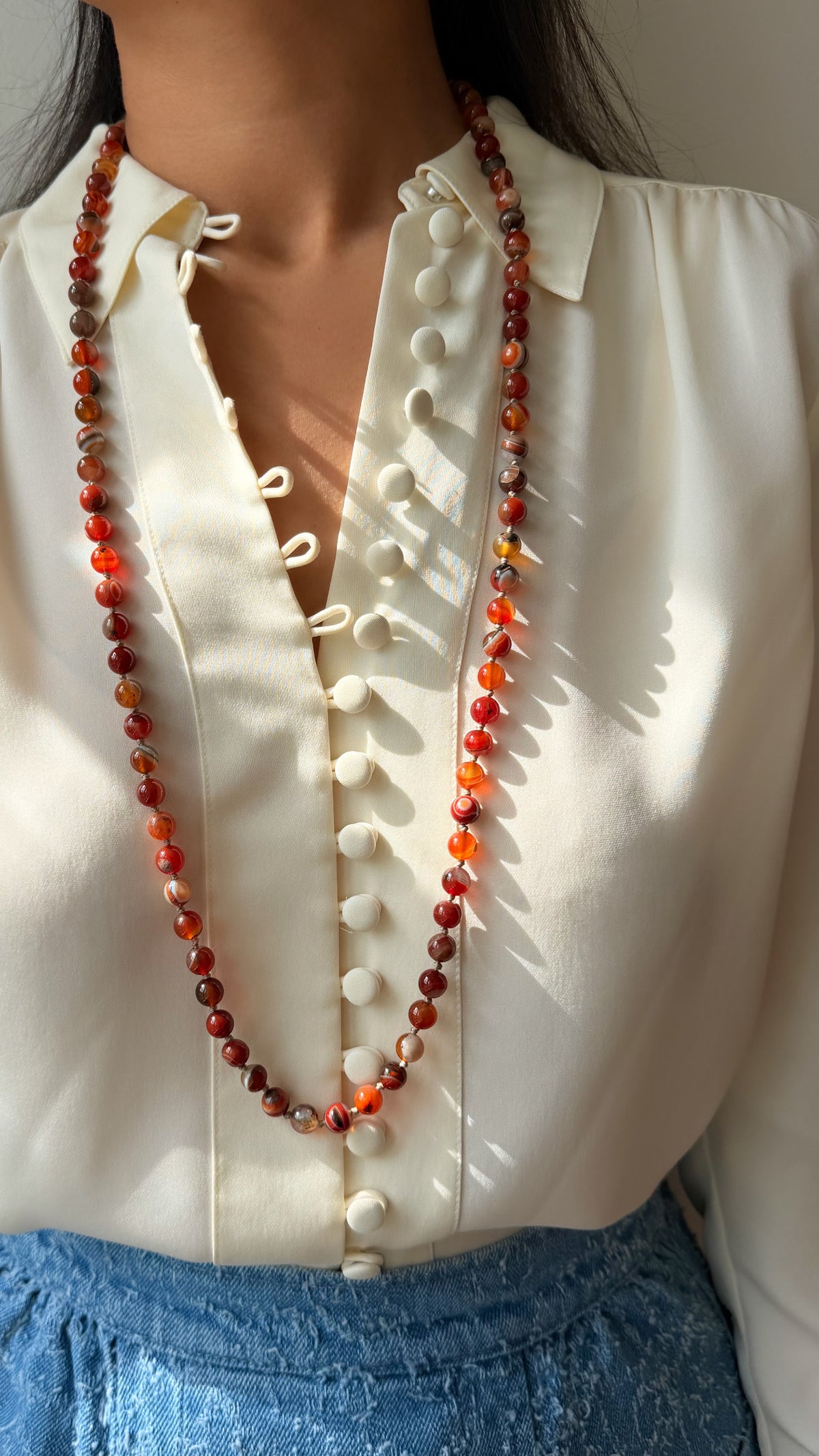 Cyra Long Necklace in Striped Chalcedony