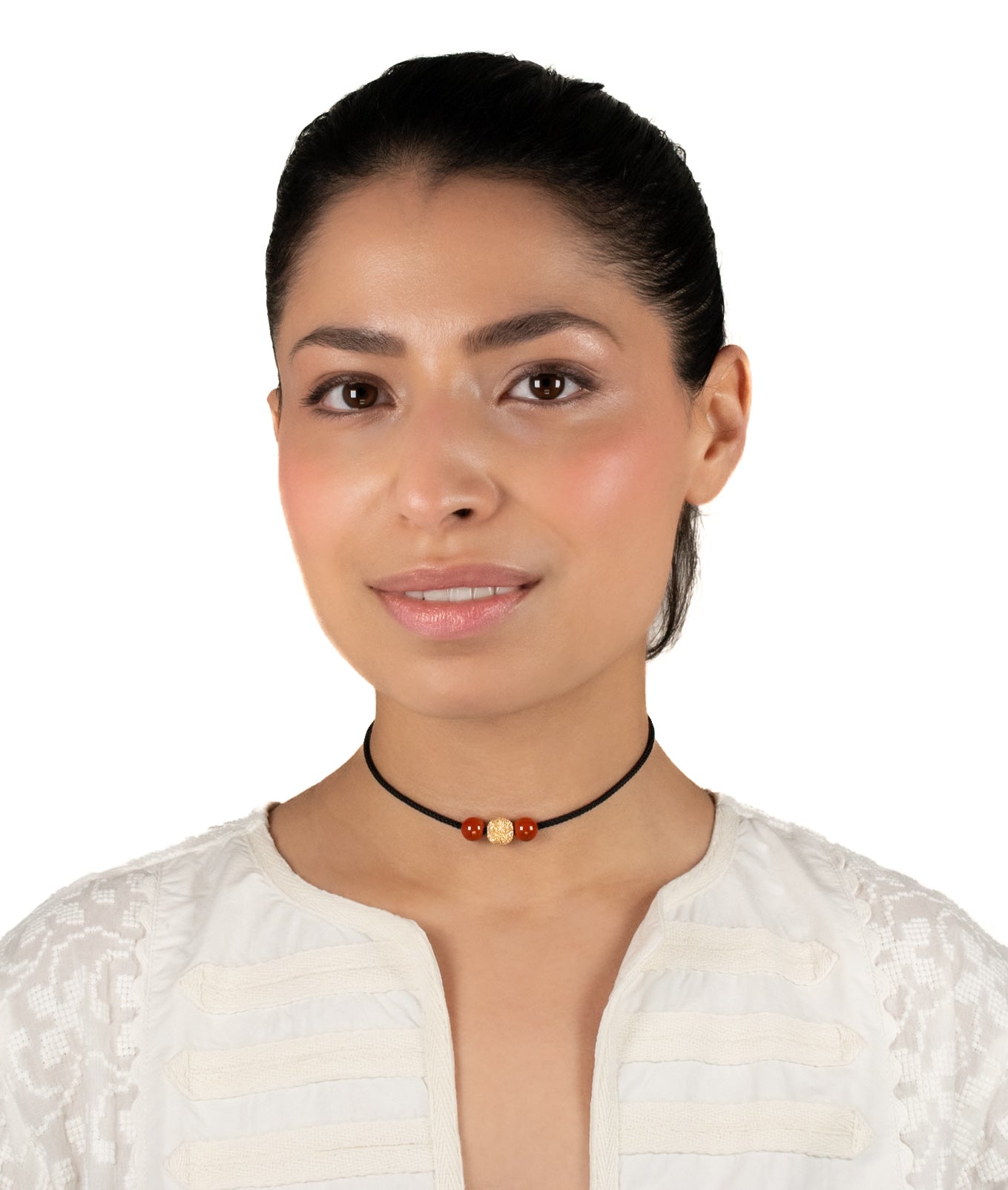 Gold Stardust and Red Jasper on Self Tie Black Kumi Cord