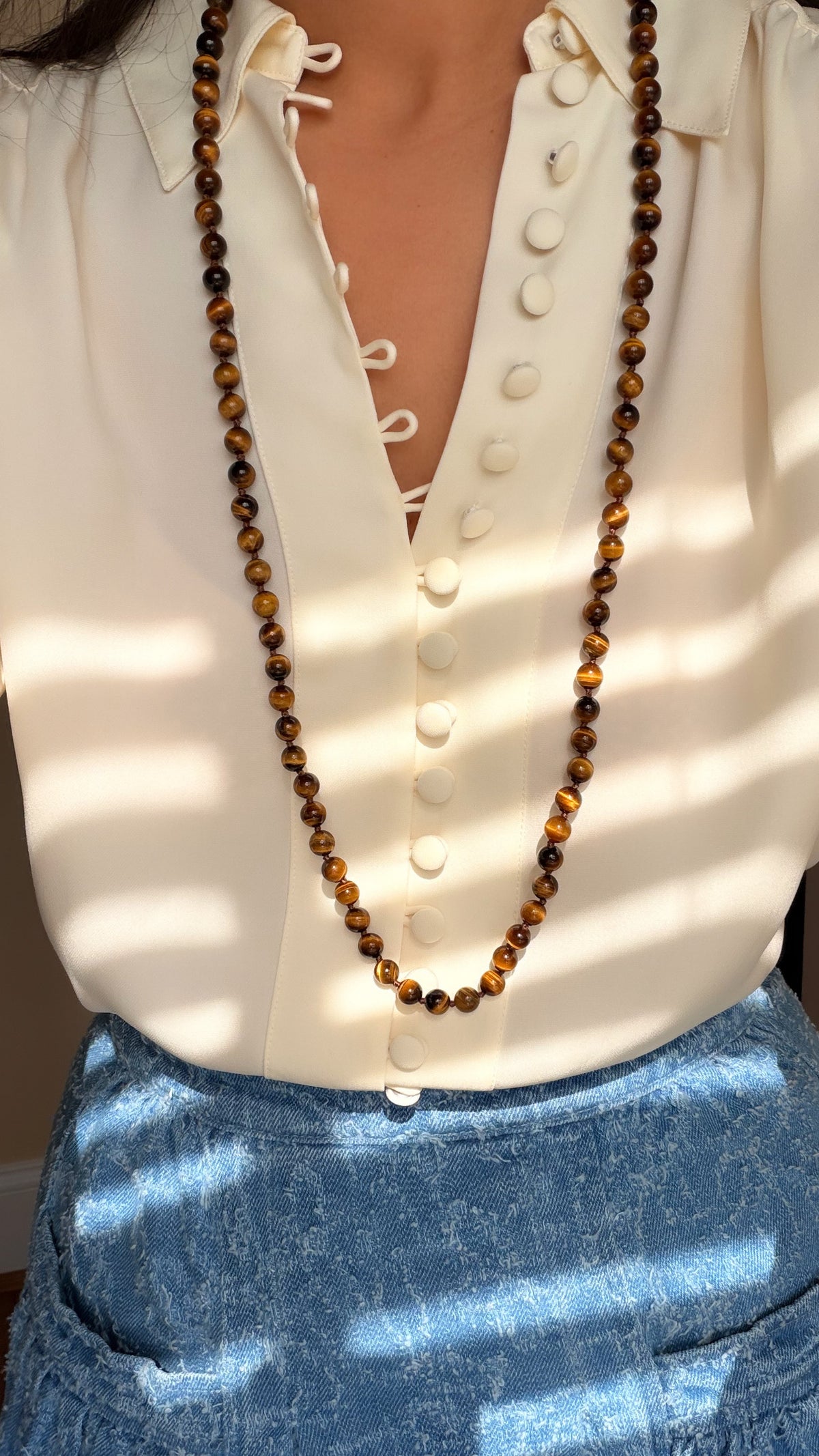 Cyra Long Necklace in Tigers Eye