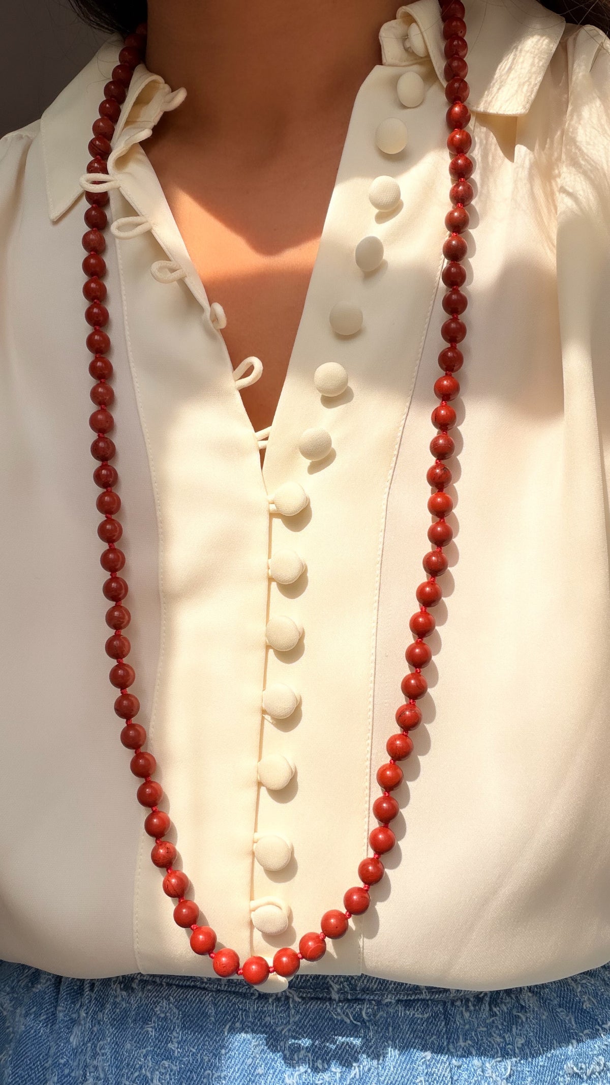Cyra Long Necklace in Red Jasper