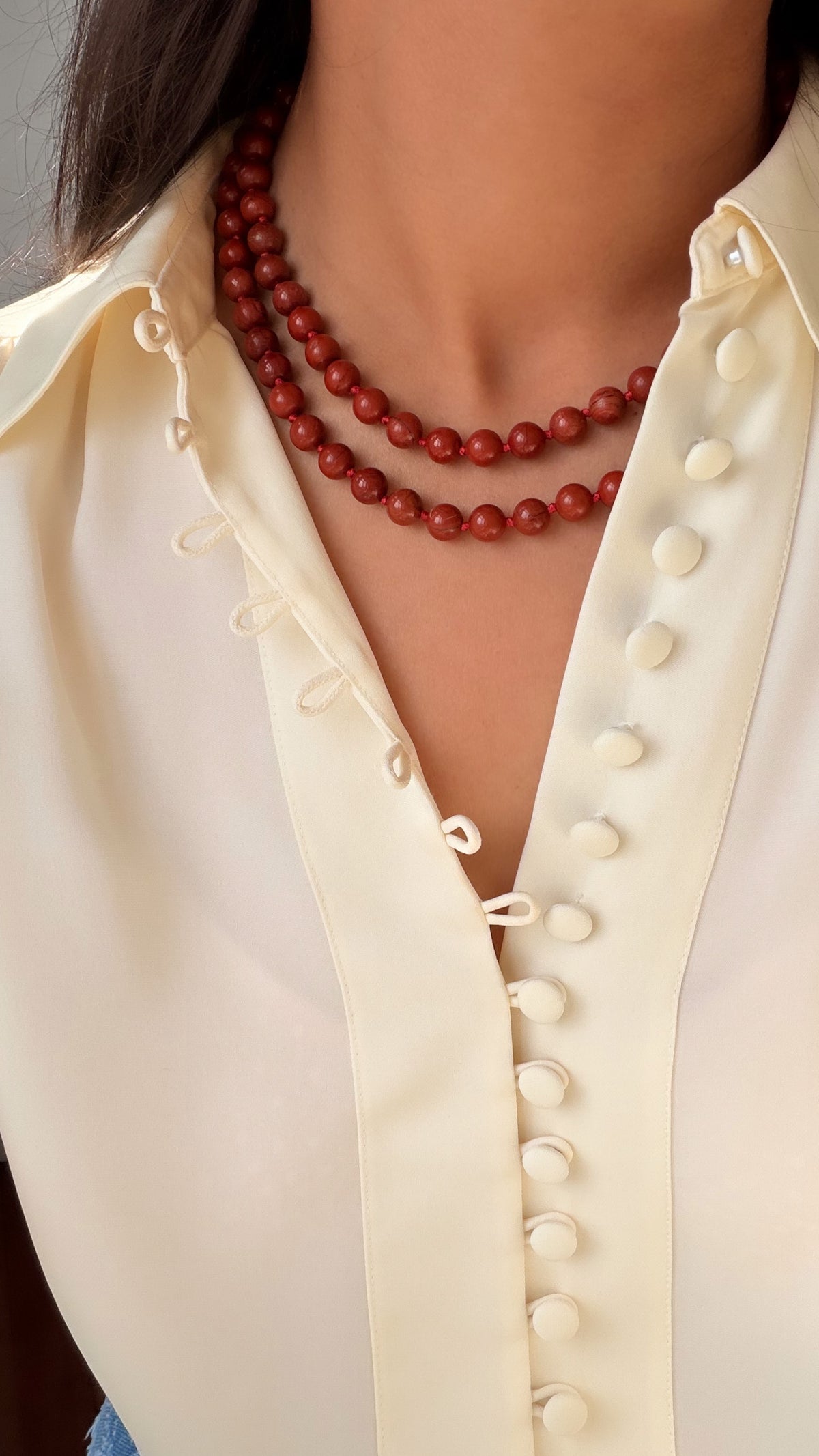 Cyra Long Necklace in Red Jasper