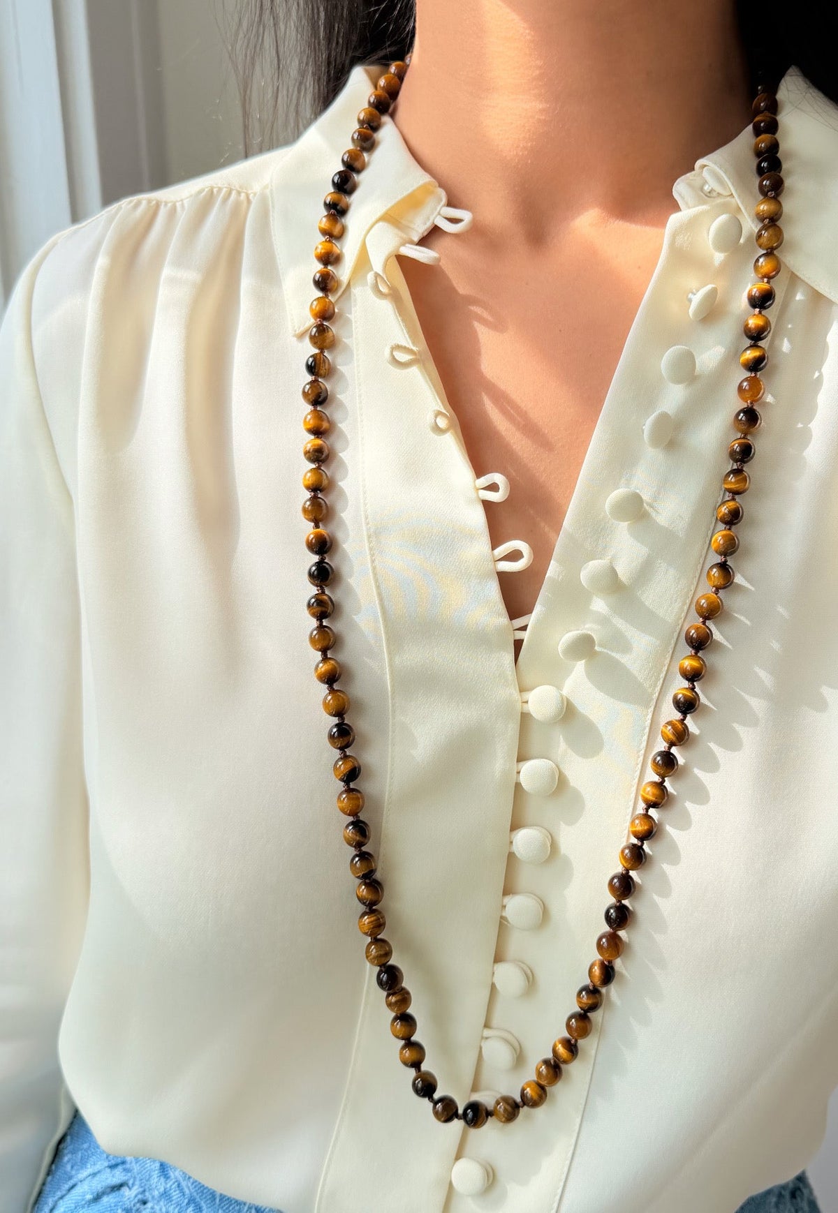 Cyra Long Necklace in Tigers Eye