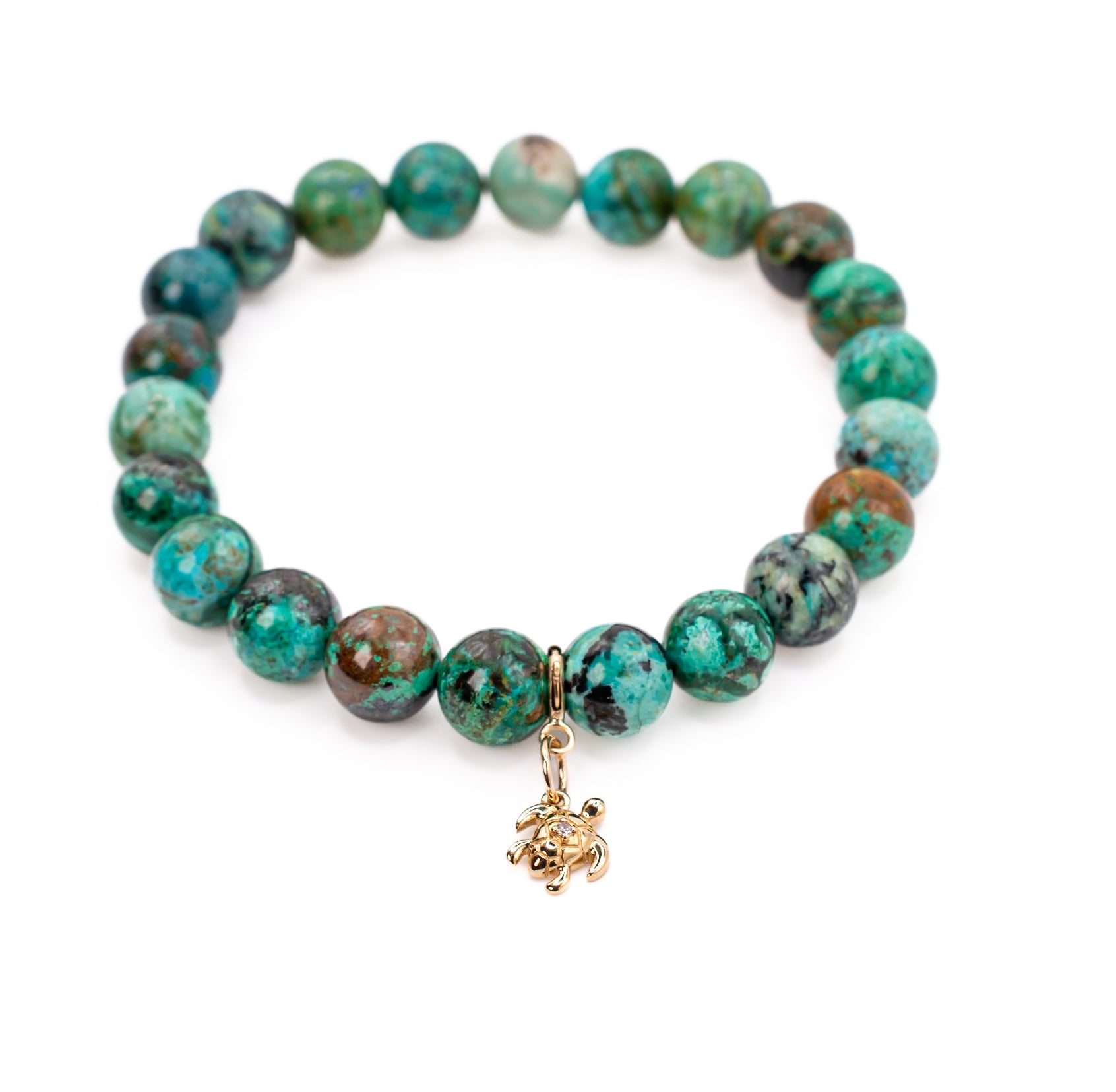 14K Gold and Diamond Turtle on Chrysocolla
