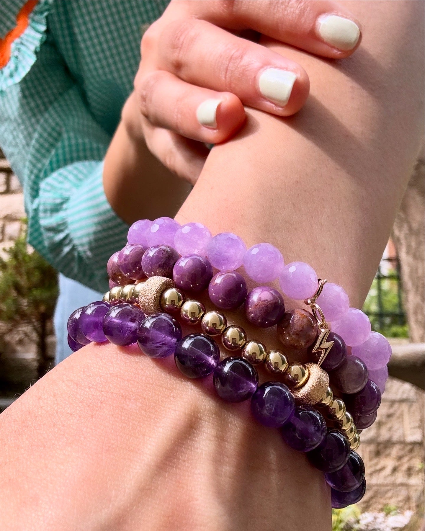 14K Gold Lightning Bolt on Lavender Jade