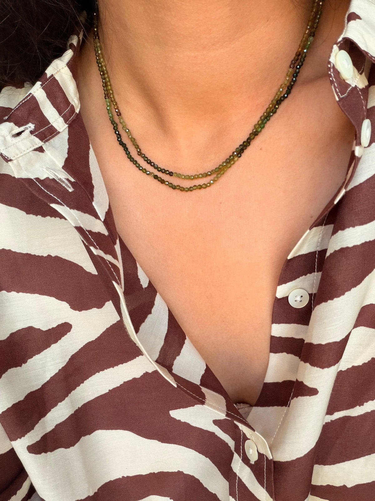 Long Tinka Tiny Gem Necklace in Green Tourmaline