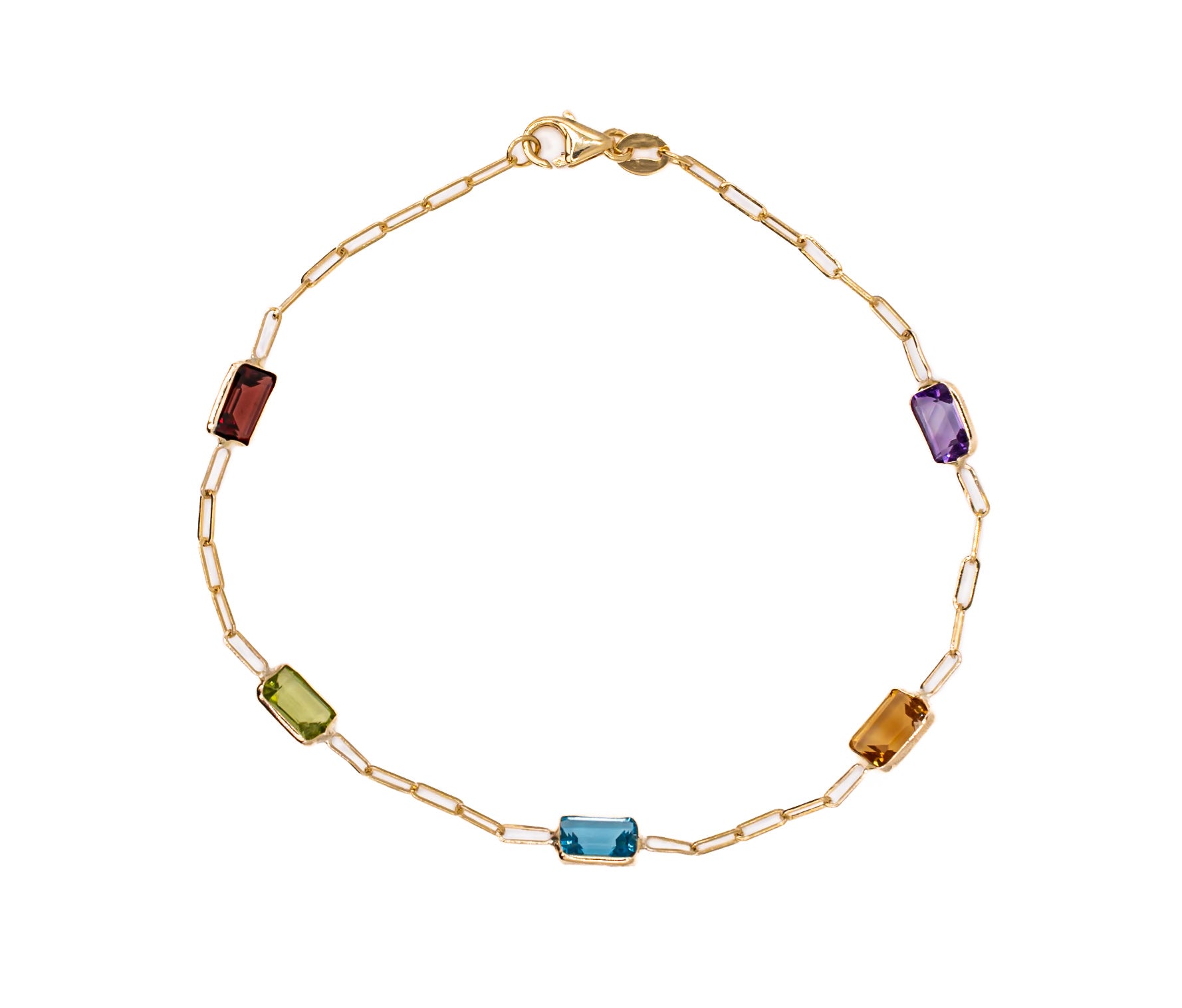 14K Yellow Gold Cable Bracelet with Baguette Gemstones