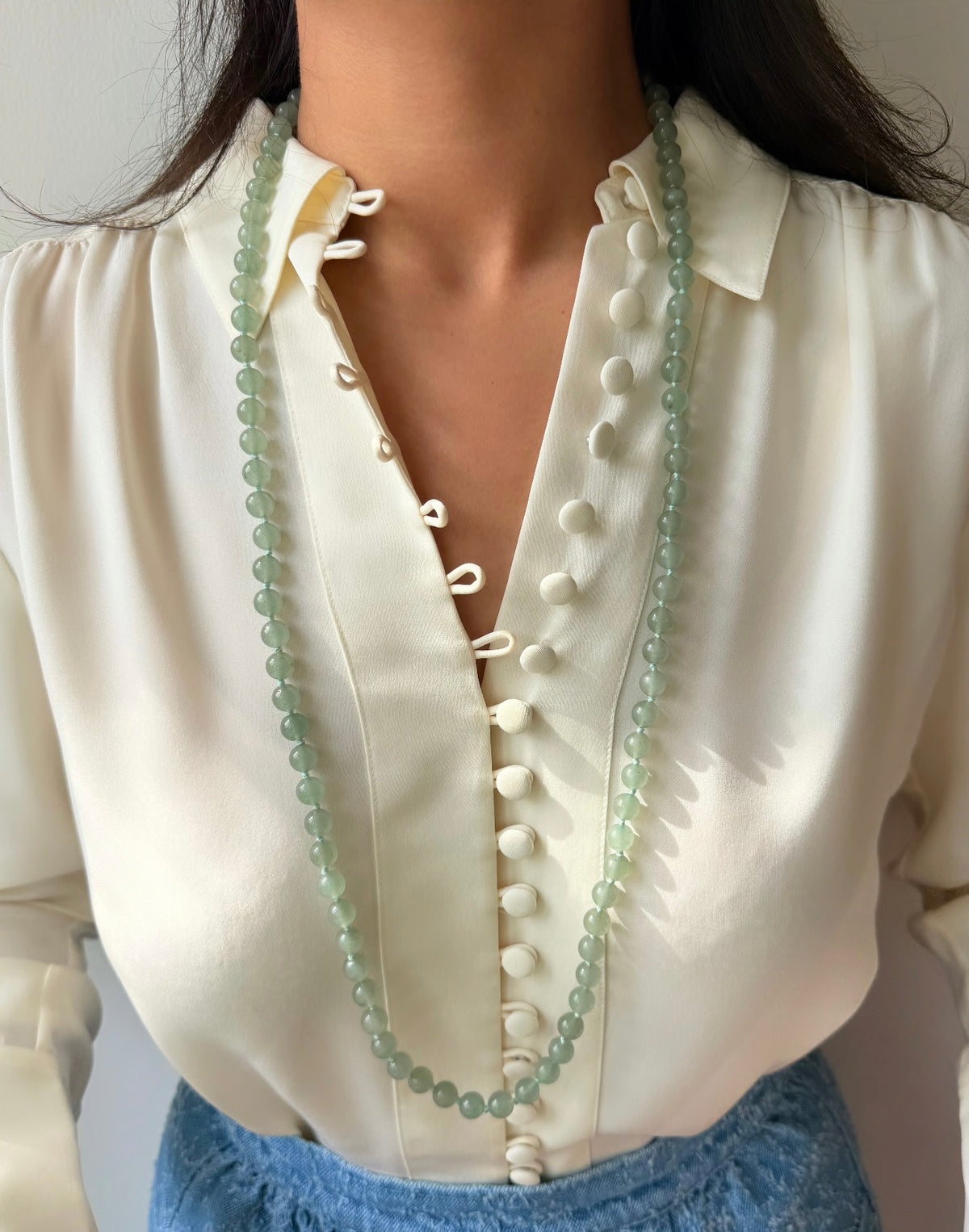 Cyra Long Necklace in Green Aventurine
