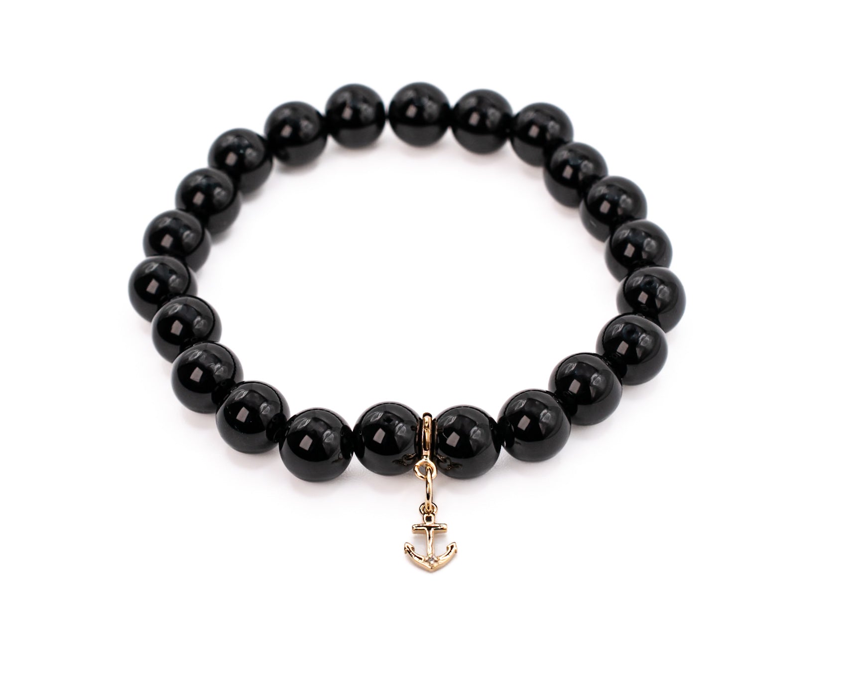 14K Gold and Diamond Anchor on Black Onyx