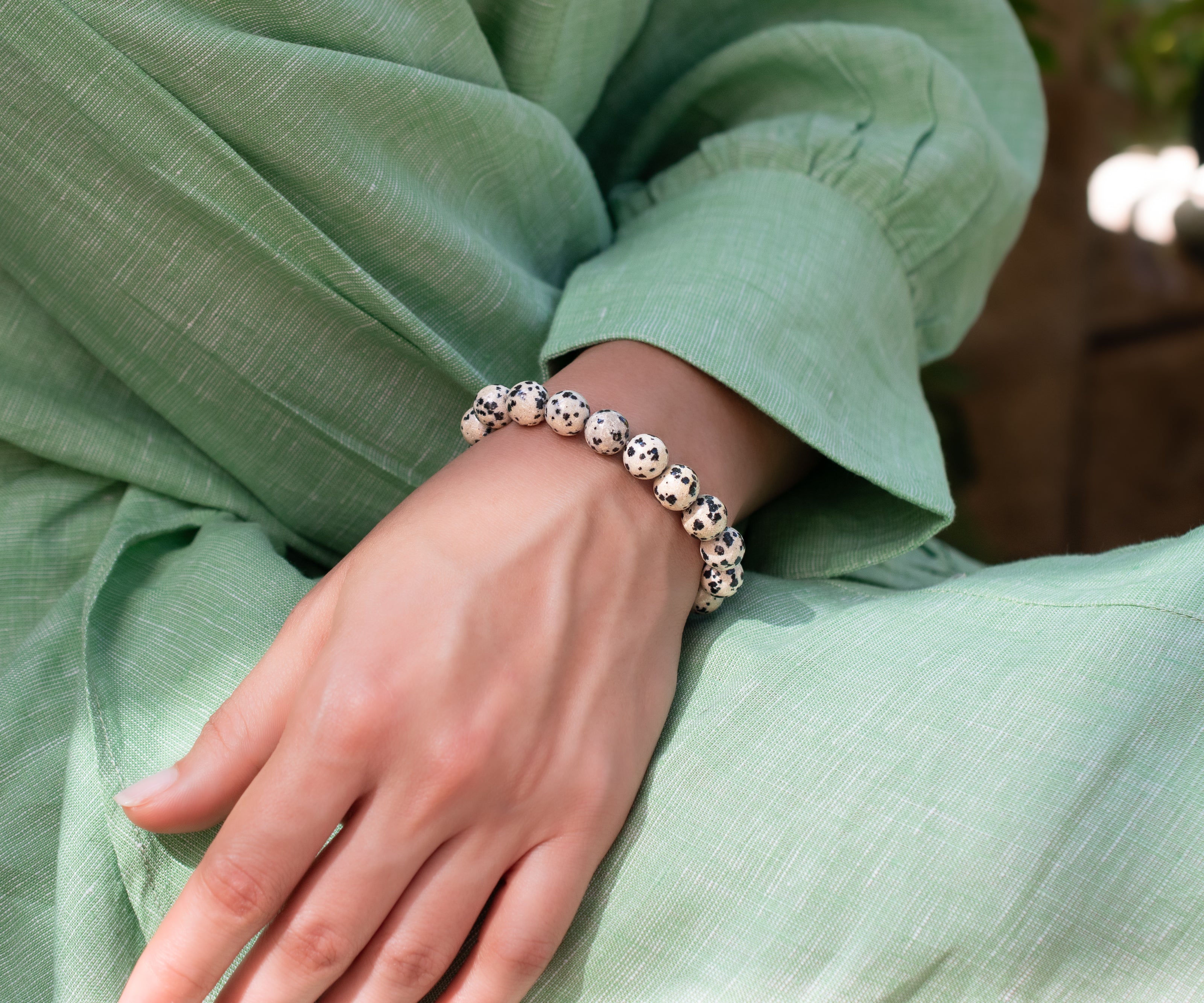 Dalmatian Jasper Beaded Stretch Bracelet