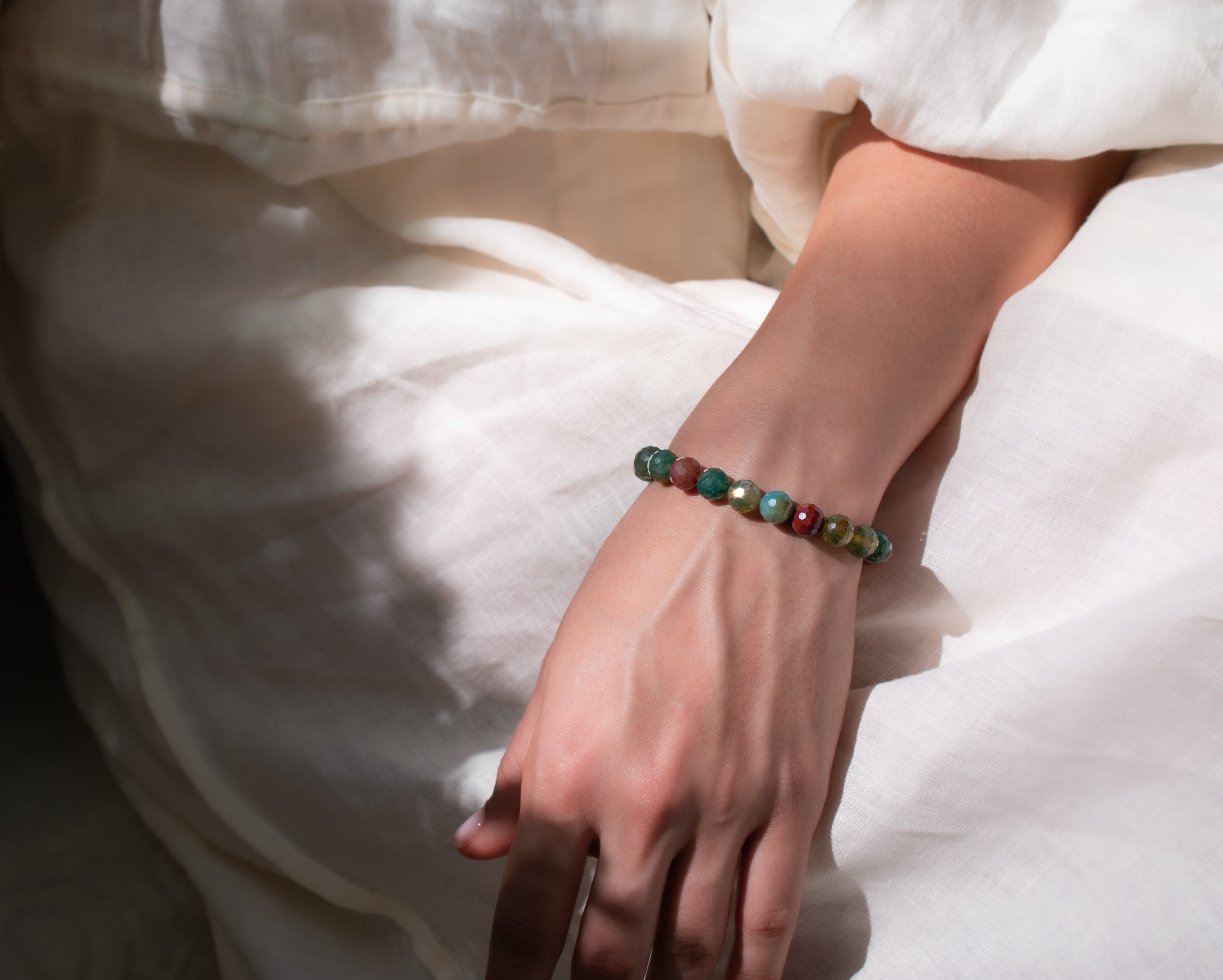 Indian Agate Faceted Beaded Stretch Bracelet