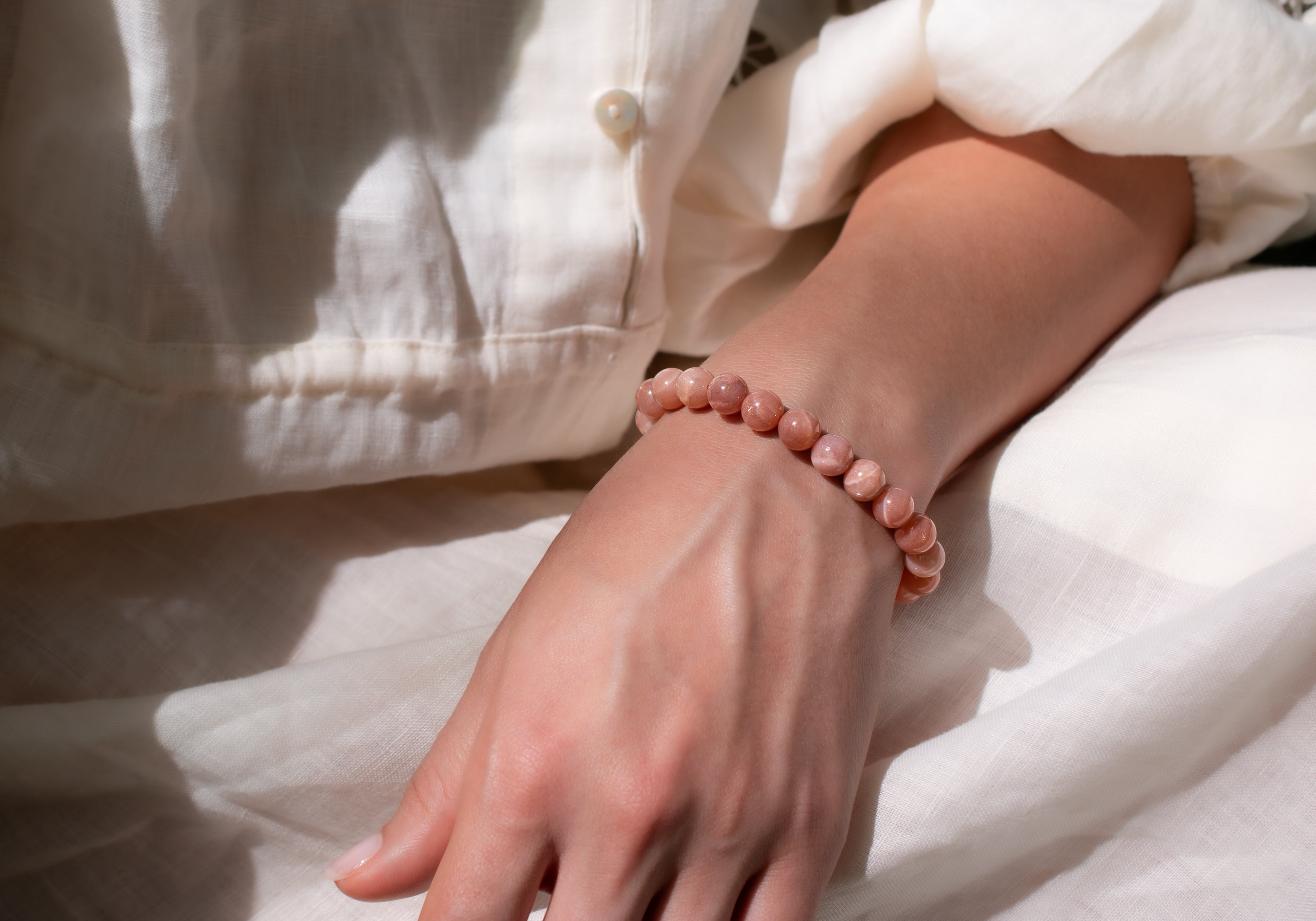 Peach Moonstone Beaded Stretch Bracelet
