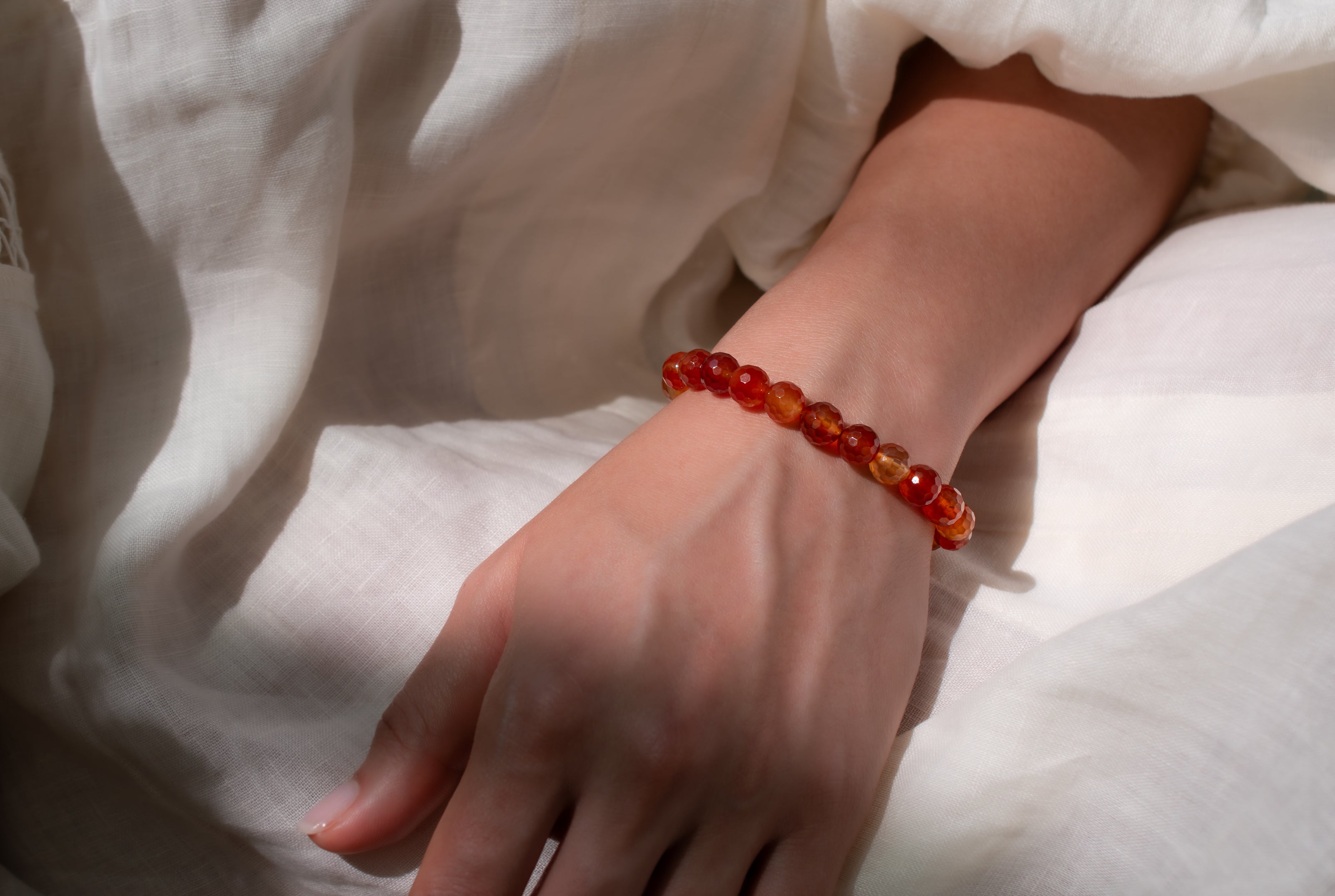 Carnelian Agate Faceted Beaded Stretch Bracelet