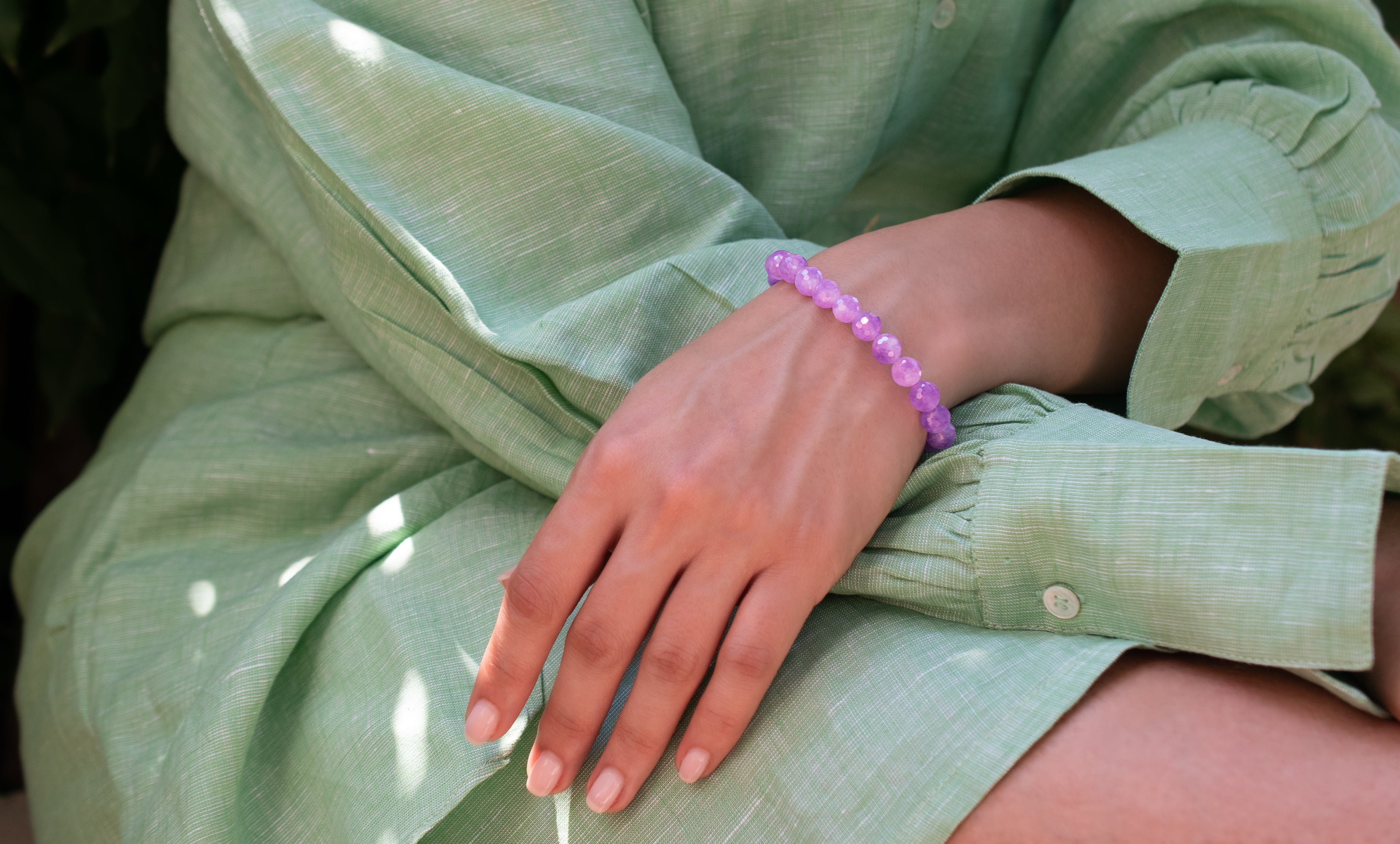 Lavender Jade Beaded Stretch Bracelet