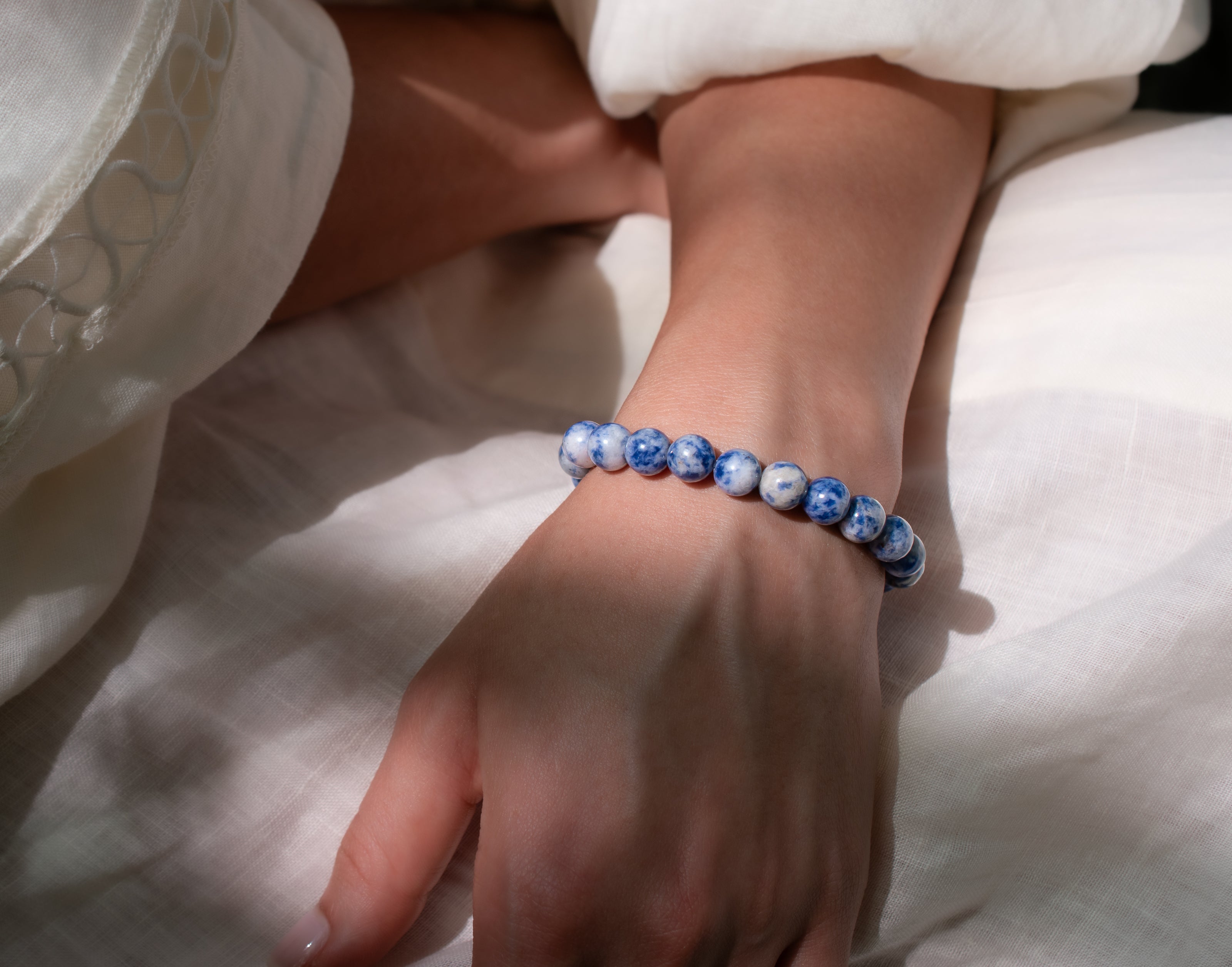 Snowflake Sodalite Beaded Stretch Bracelet