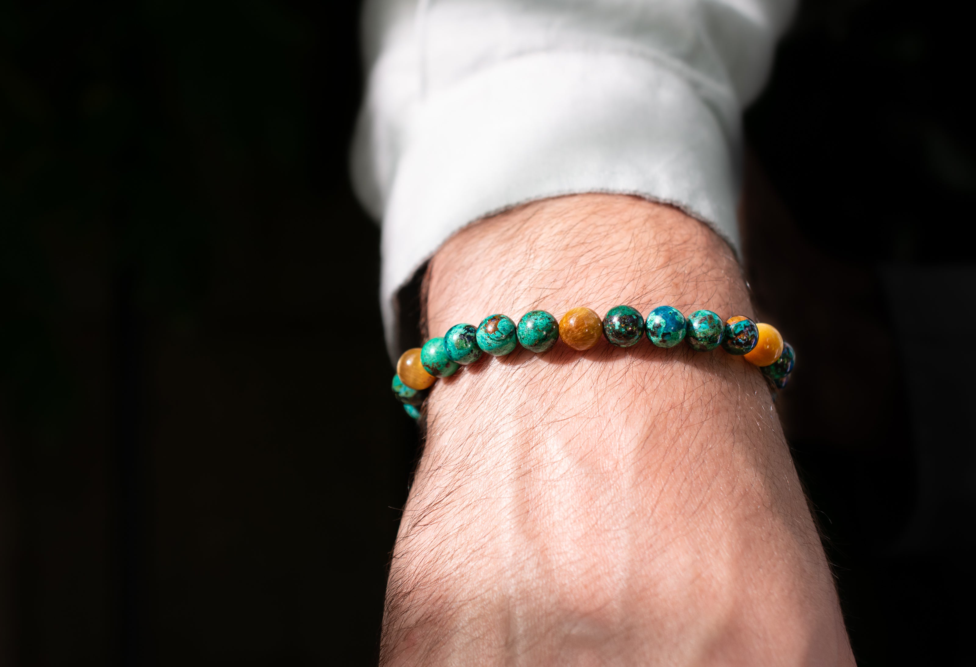 Chrysocolla and Blonde Tigers Eye Beaded Stretch Bracelet