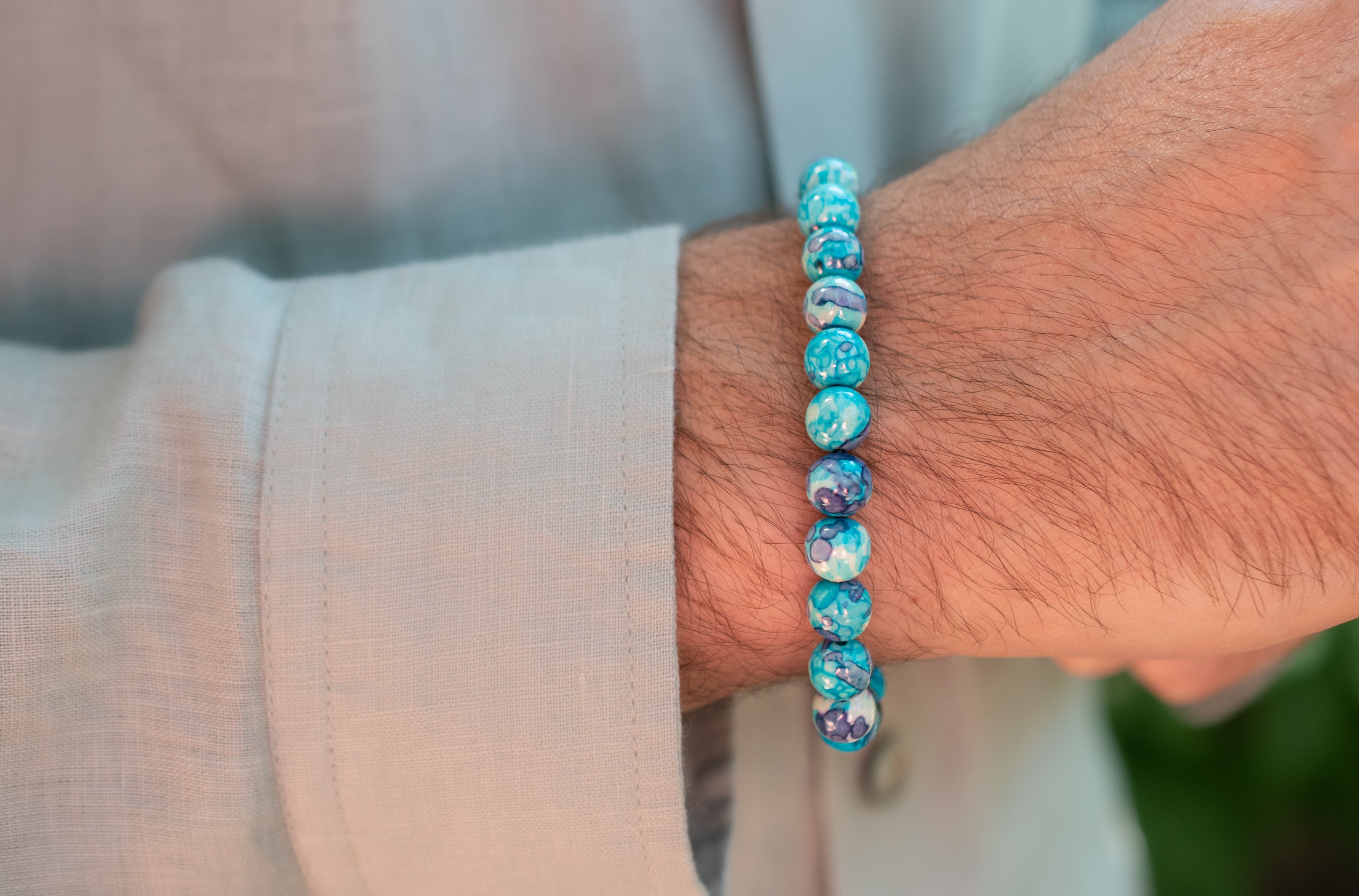 Rain Flower Stone Beaded Stretch Bracelet