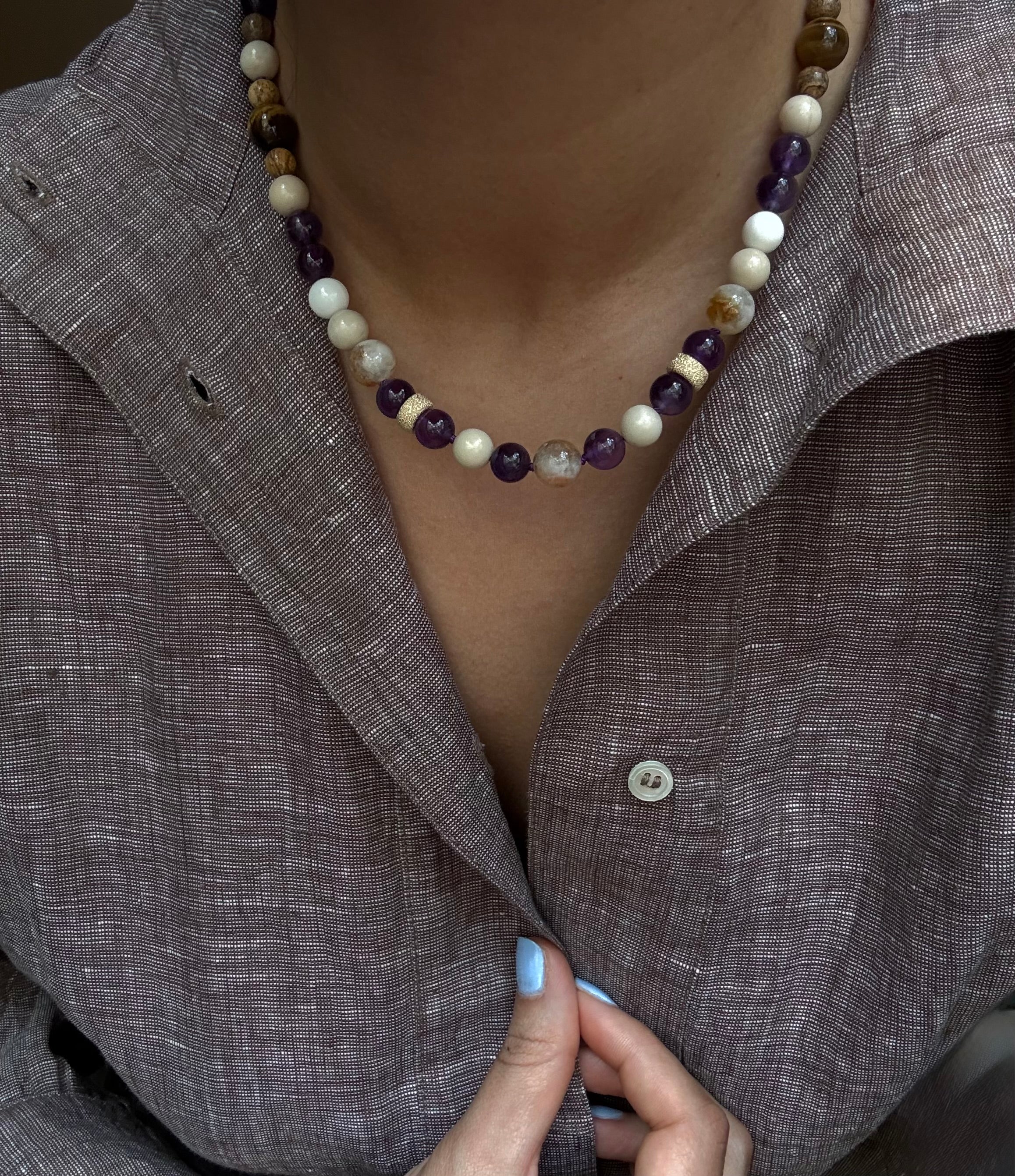 Farah Necklace in Citrine, Amethyst and Tiger's Eye