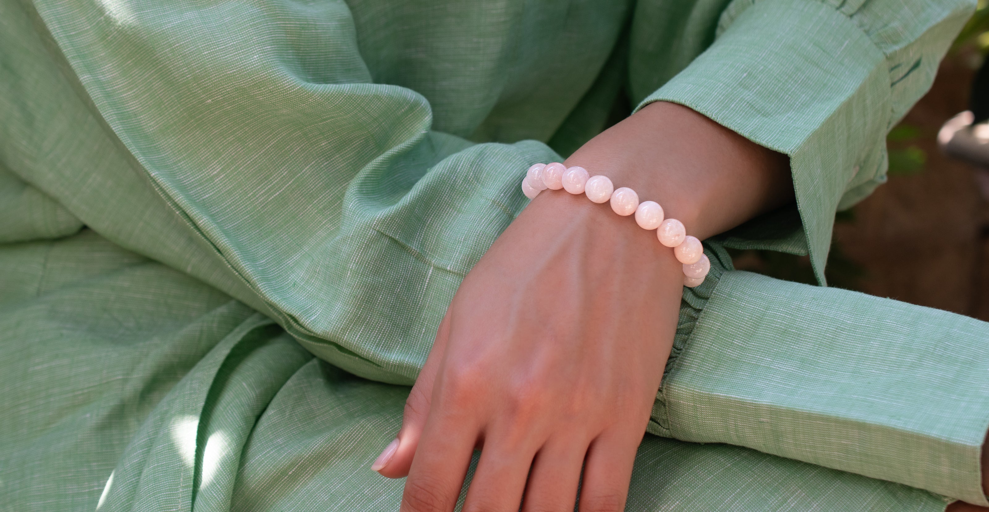 Morganite Beaded Stretch Bracelet