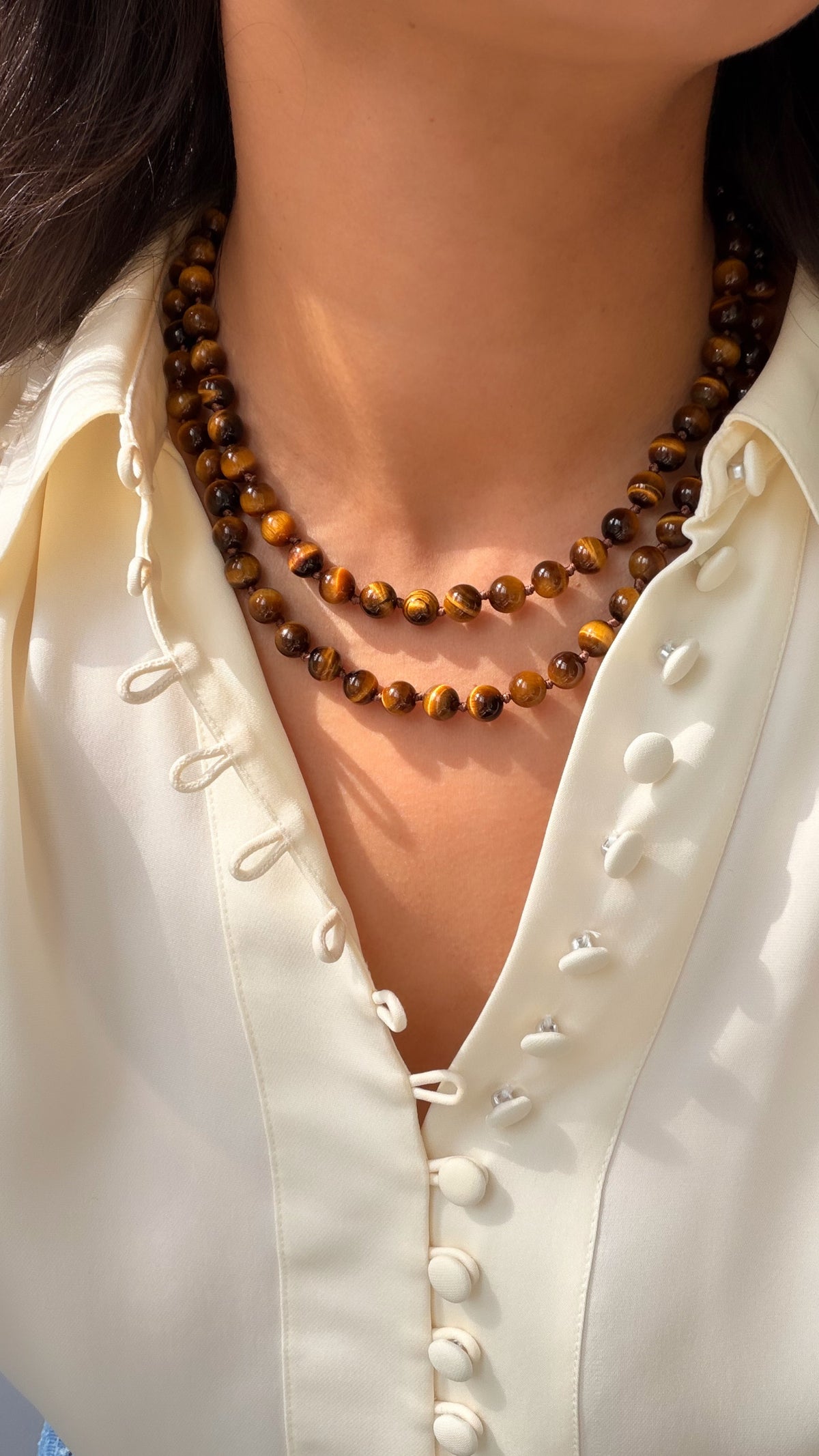 Cyra Long Necklace in Tigers Eye
