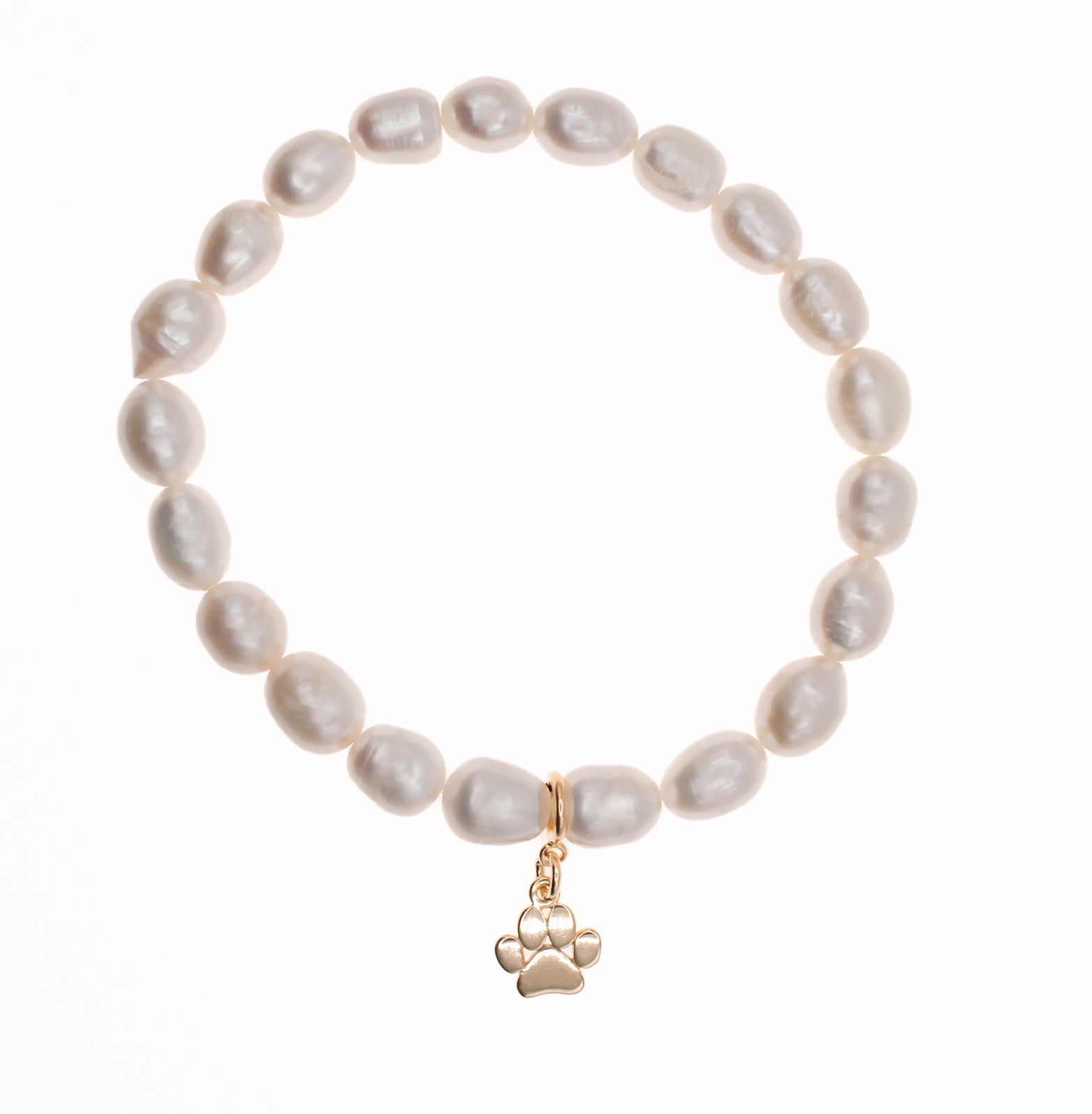 14K Gold Paw Charm on Freshwater Pearls