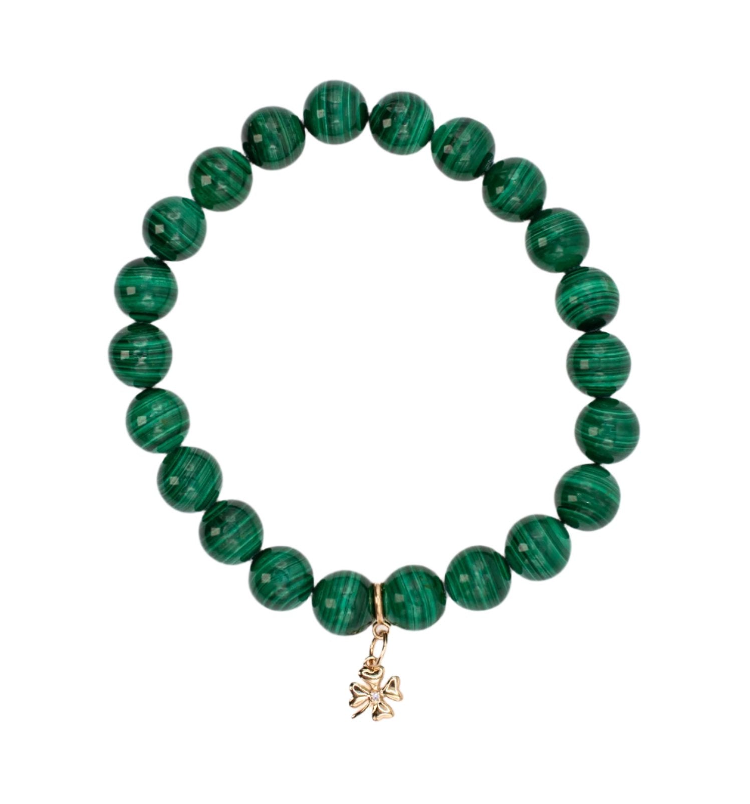 14K Gold and Diamond Four Leaf Clover on Malachite