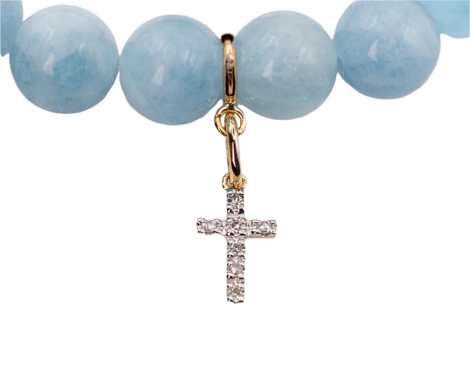 14K Gold and Diamond Cross on Aquamarine