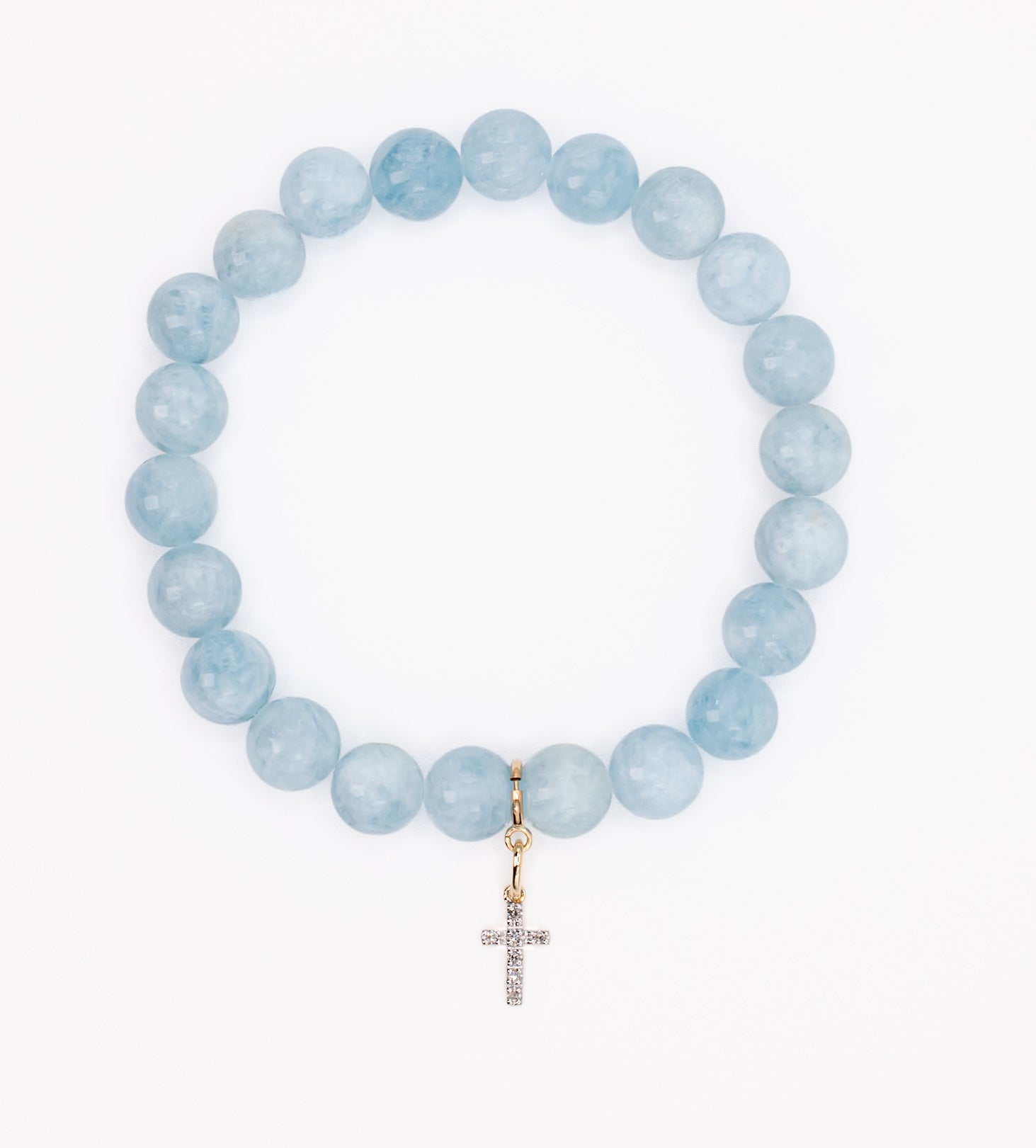 14K Gold and Diamond Cross on Aquamarine