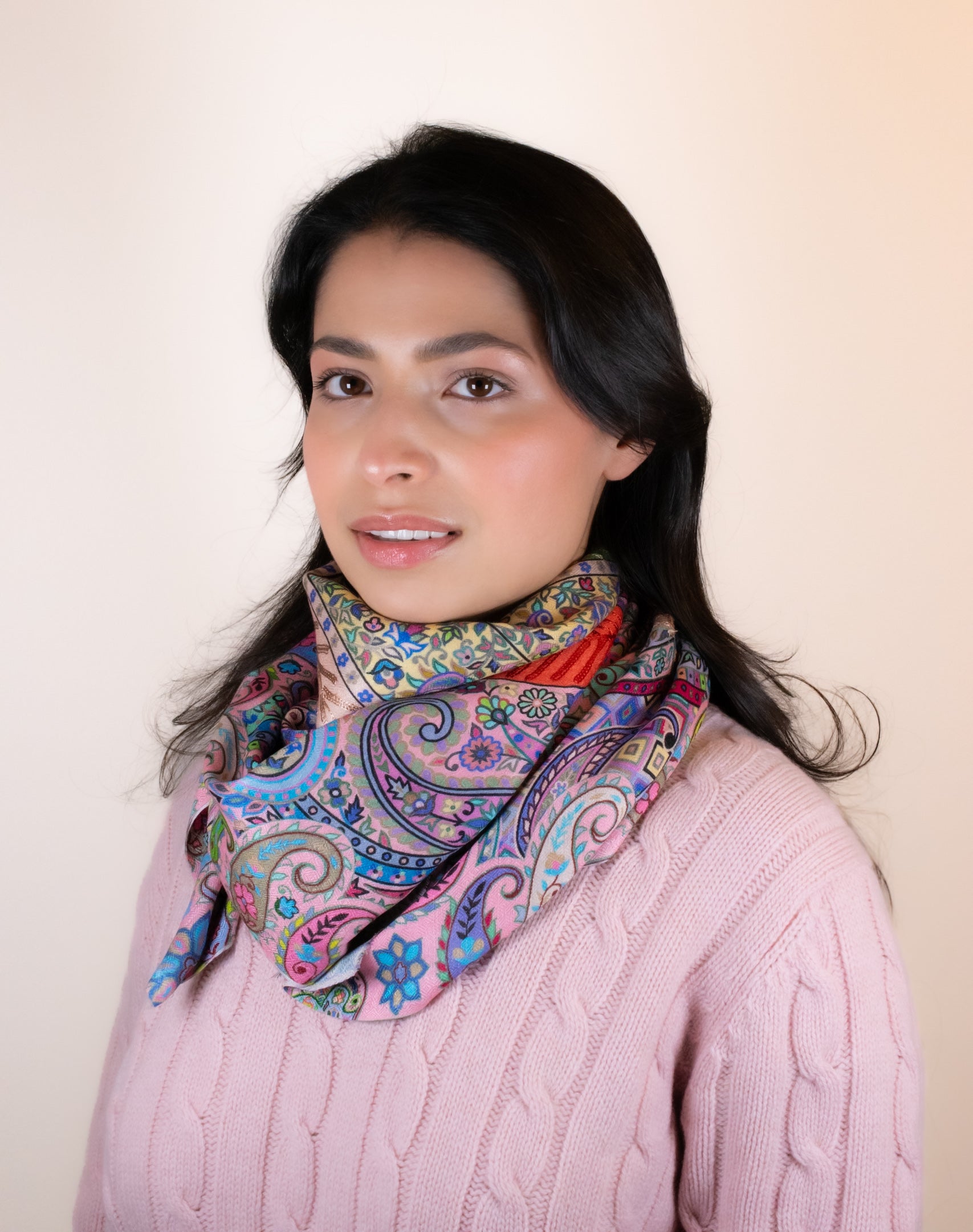 Pink Paisley Silk Scarf