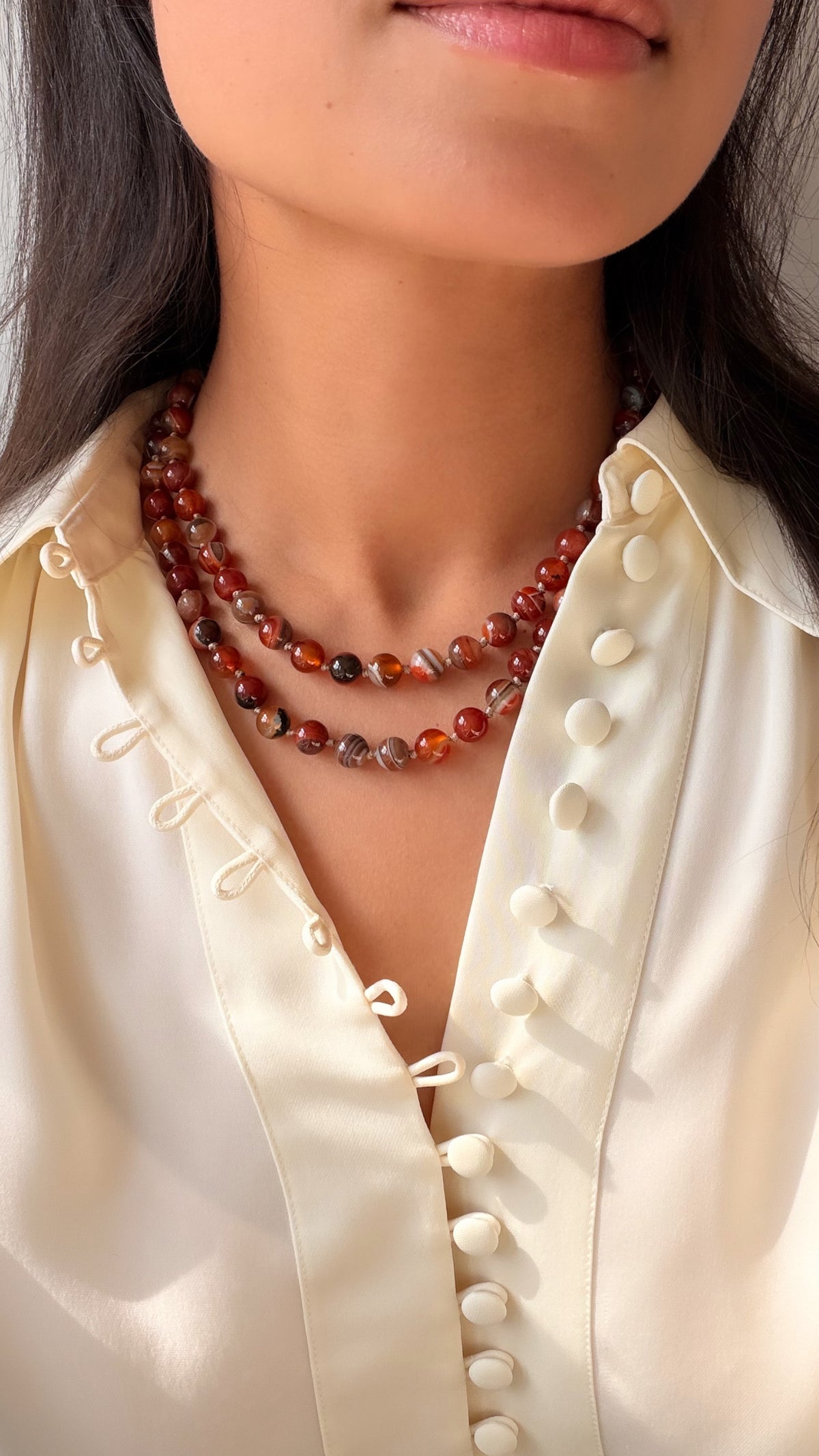 Cyra Long Necklace in Striped Chalcedony