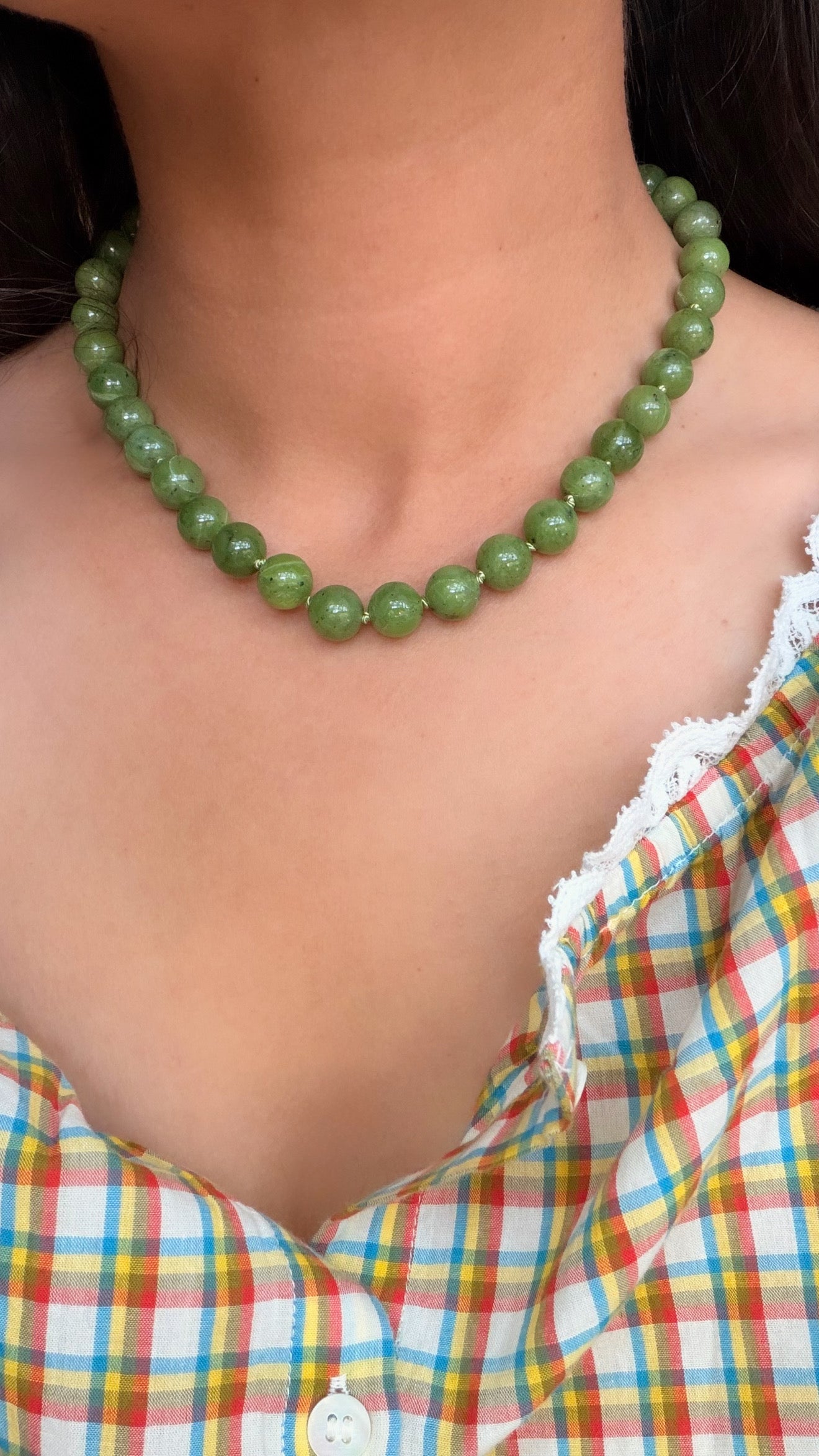 Ollie Necklace in Green Jade