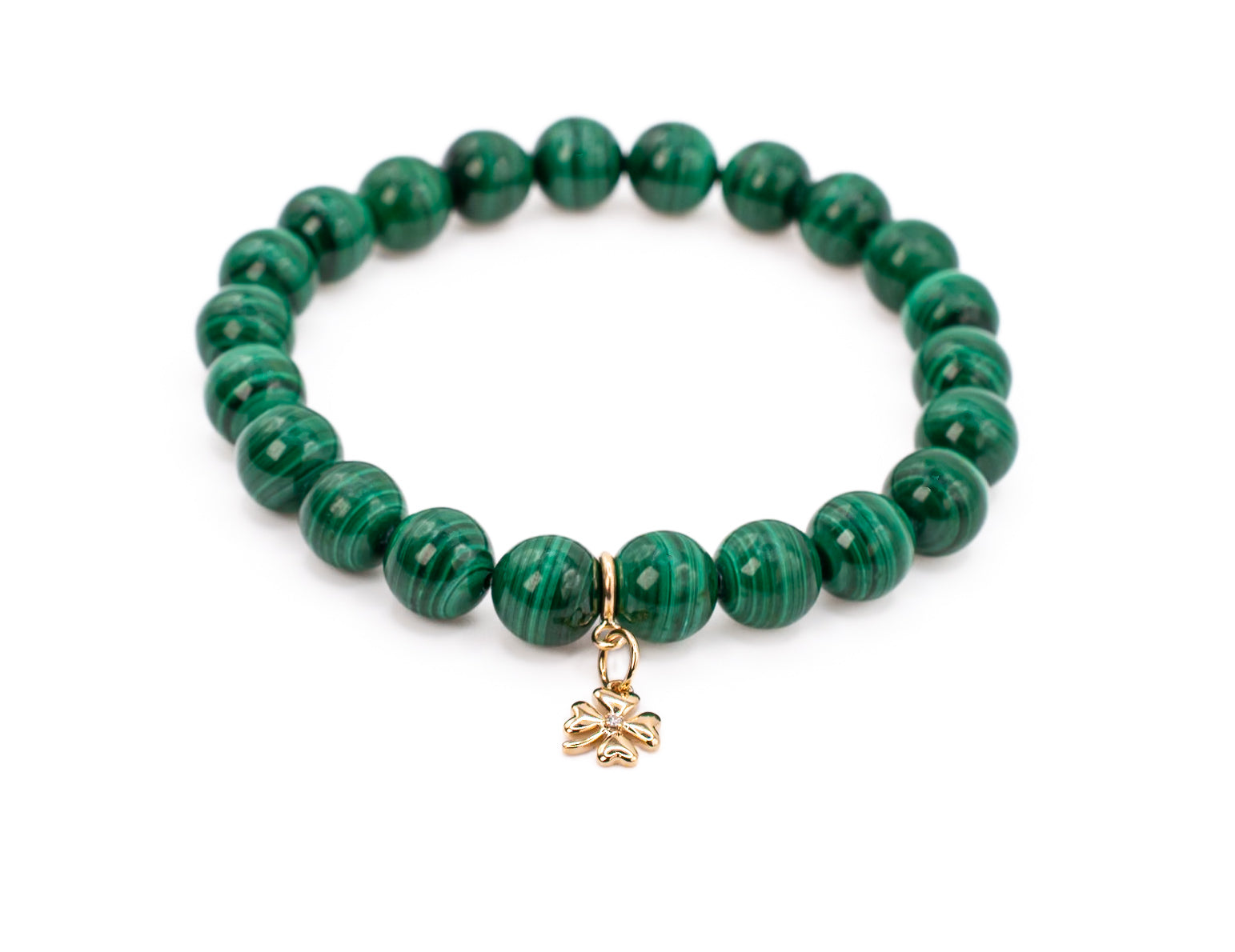 14K Gold and Diamond Four Leaf Clover on Malachite