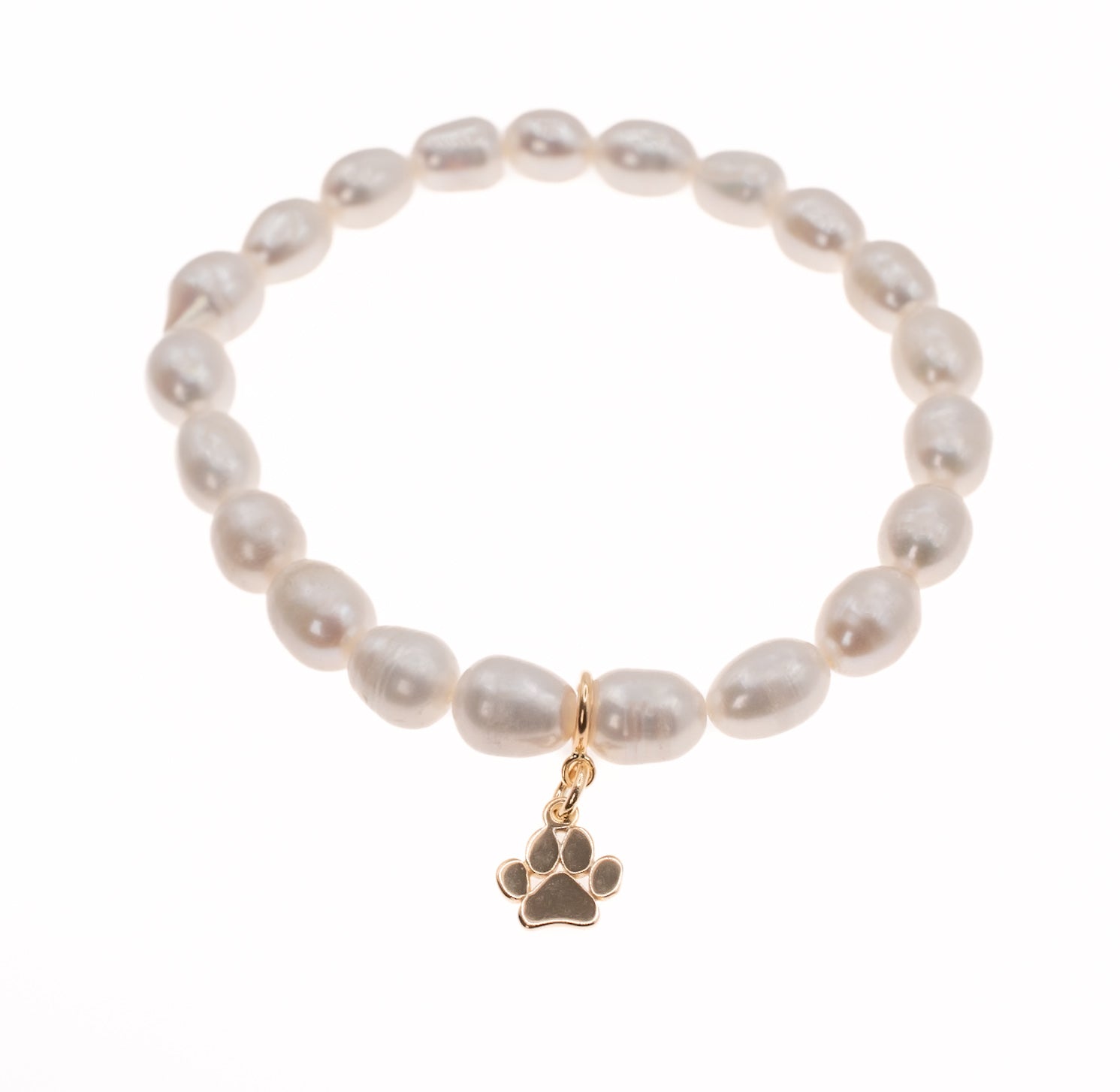 14K Gold Paw Charm on Freshwater Pearls